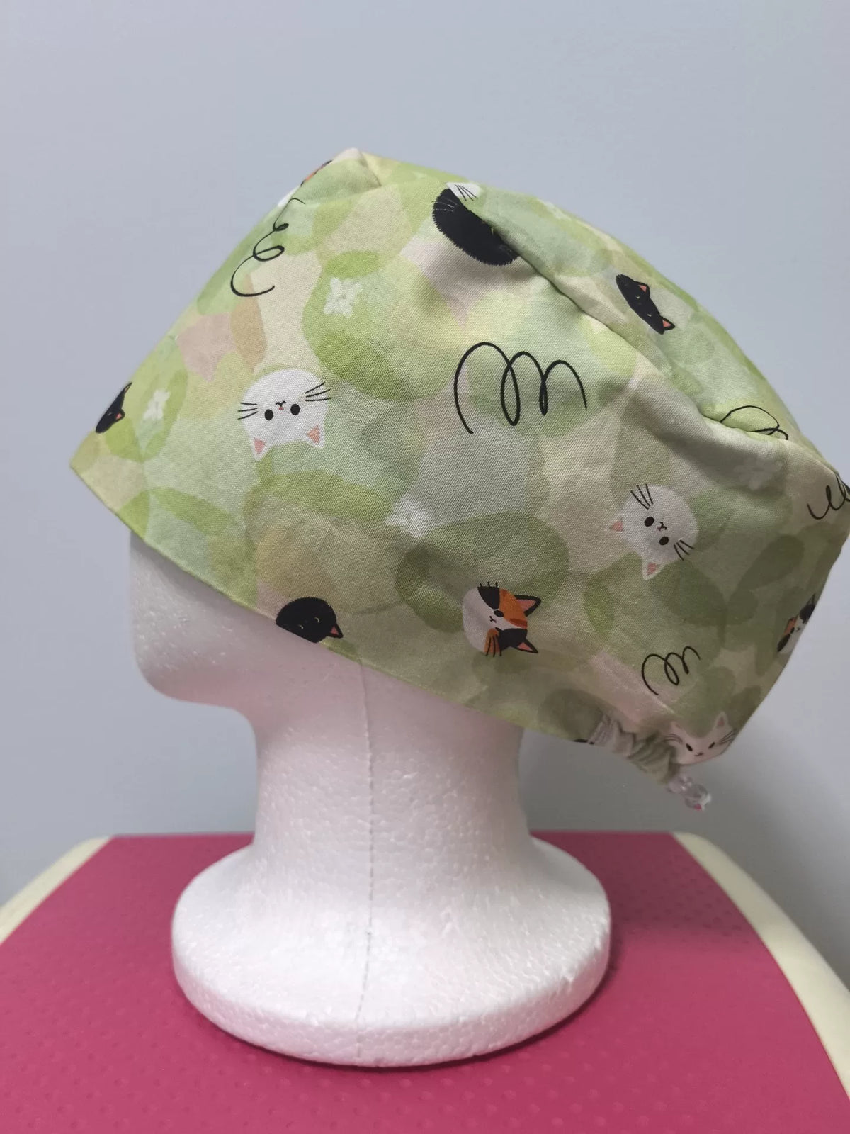 Gorro quirúrgico de algodón puro de doble capa con estampado de gatos