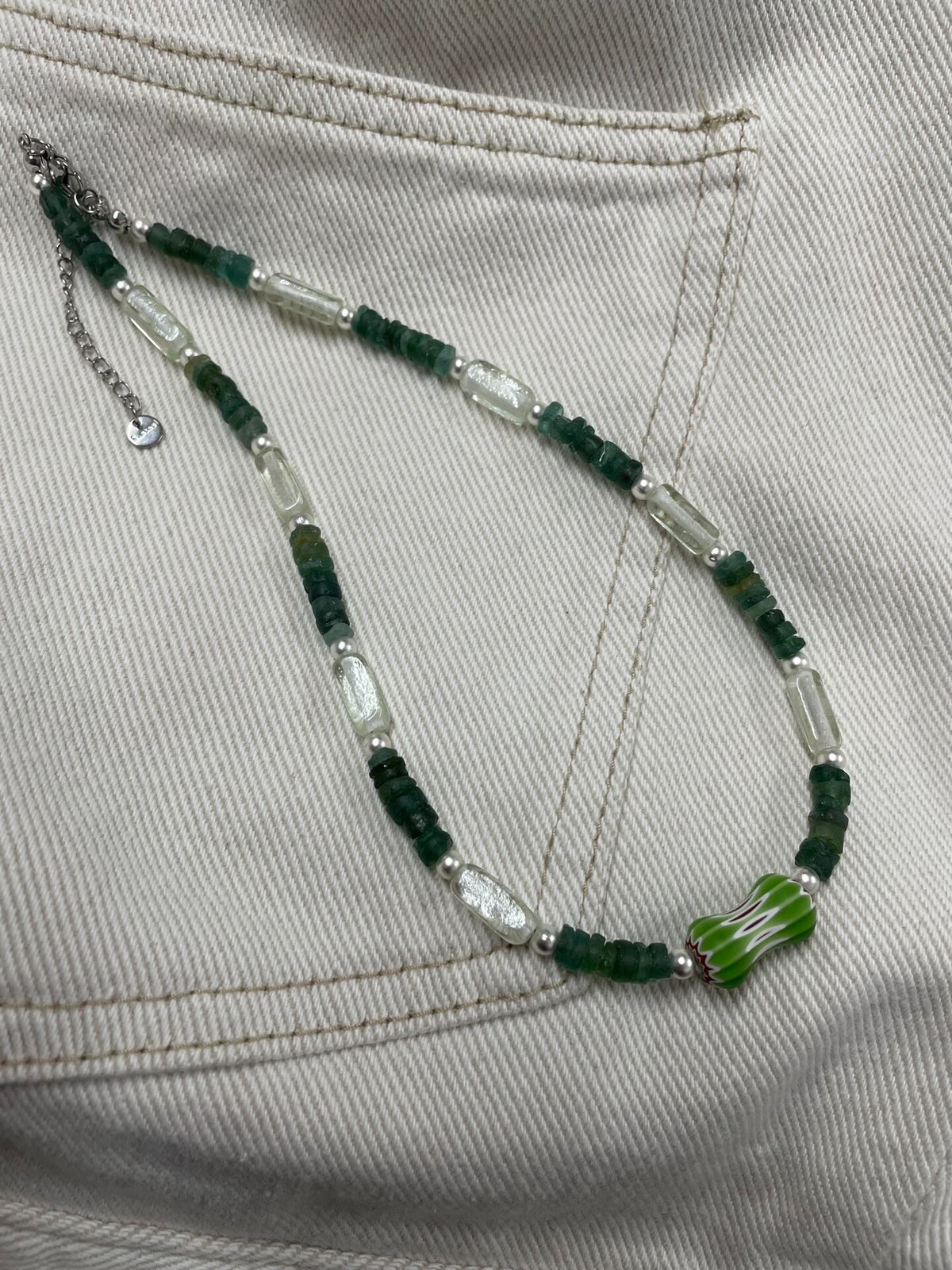 Antique Roman Glass Necklace Italian Chevron Bead