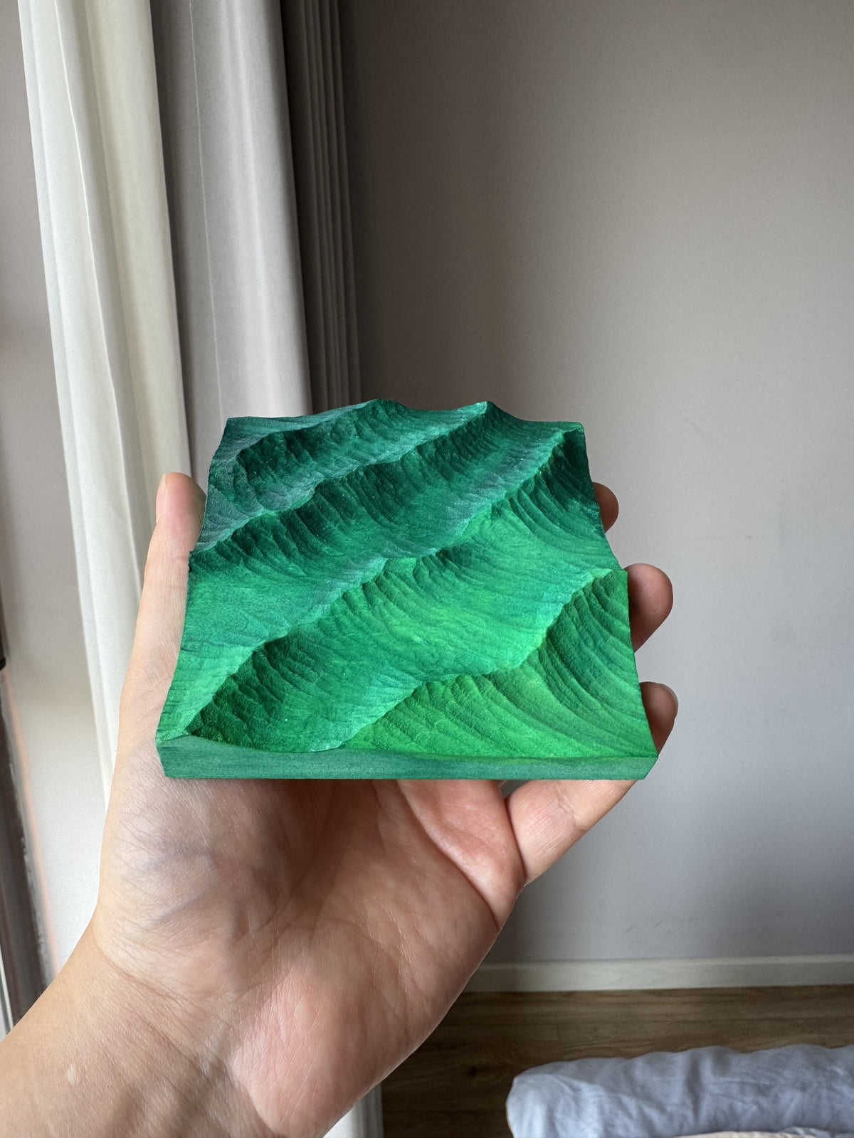 Handcrafted Linden Wood Wave Carving 10cm