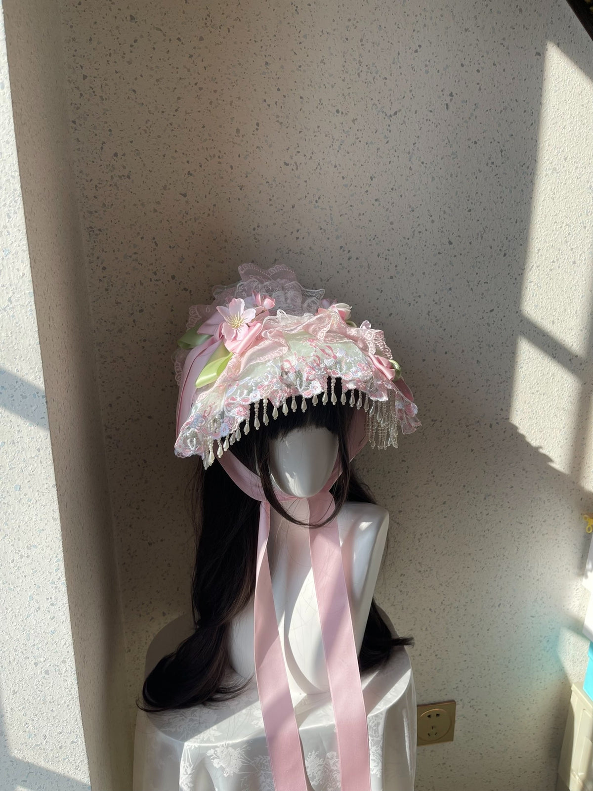 Lolita Flat Bonnet with Lace Trim