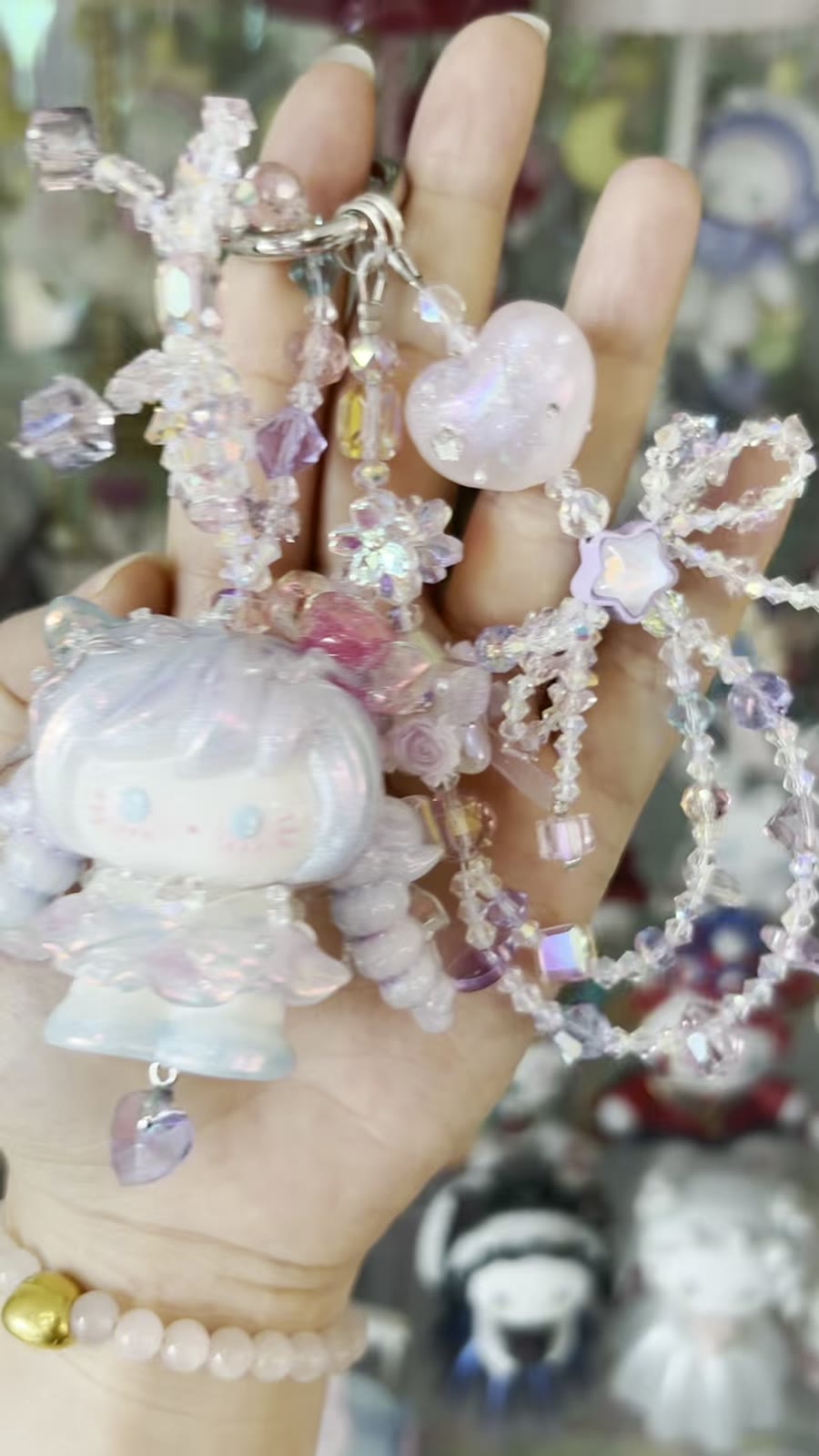 Chaveiro KT Cat de Contas Feito à Mão Gradiente Azul Roxo