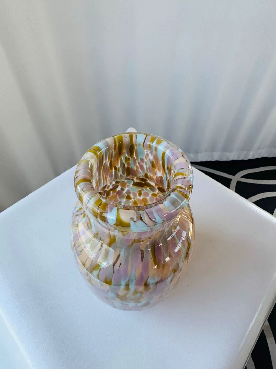 Glass Vase with Multicolored Spotted Design