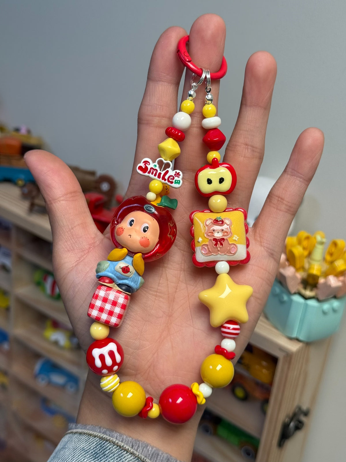 Apple Star Character Beaded Phone Strap
