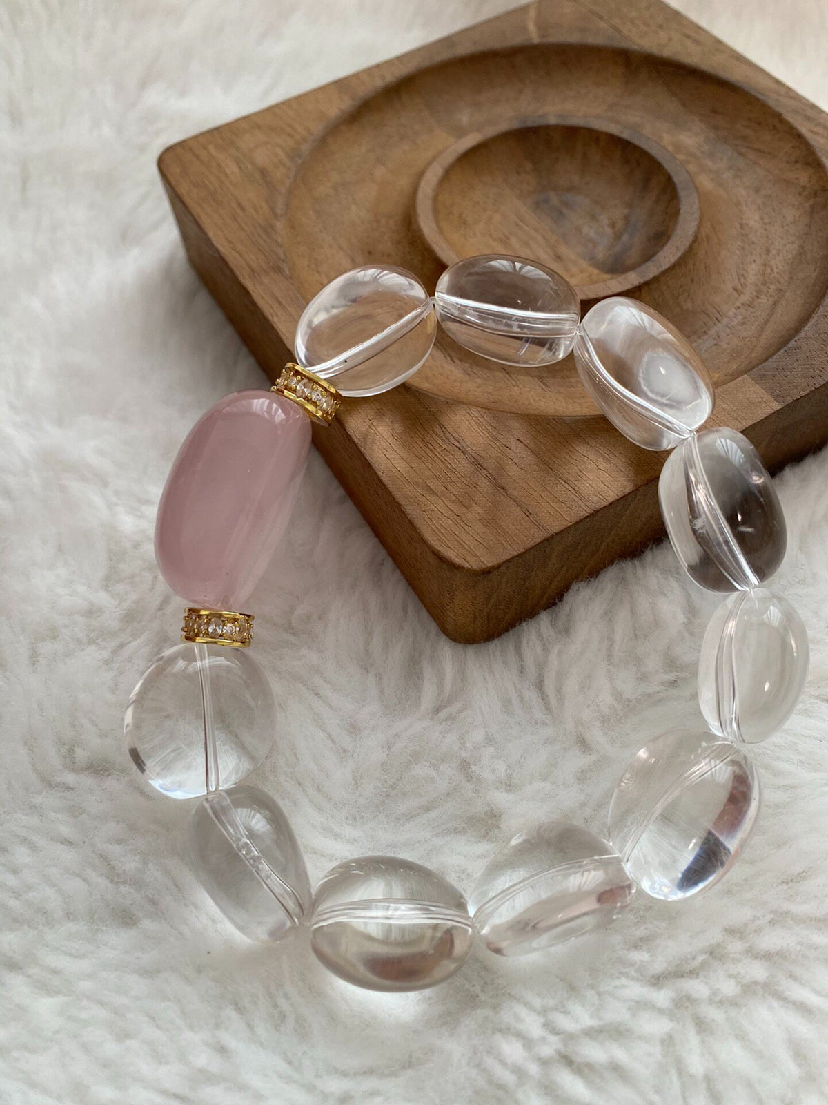 White Quartz Rose Quartz Beaded Bracelet