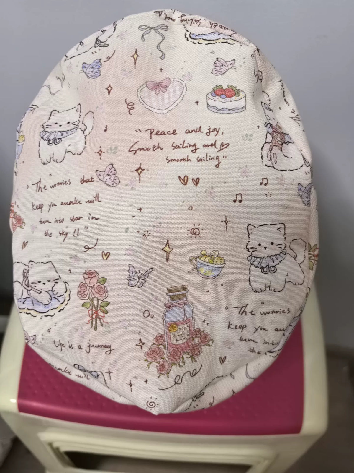 Cotton Canvas Cat Rose Print Surgical Cap