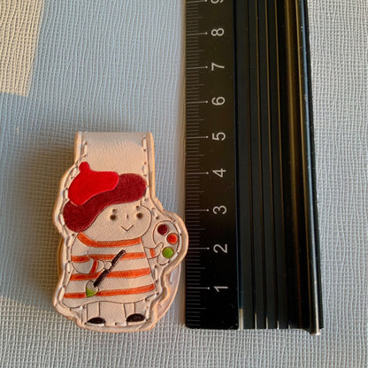 Handcrafted Leather Magnetic Bookmark with Artist Character Design