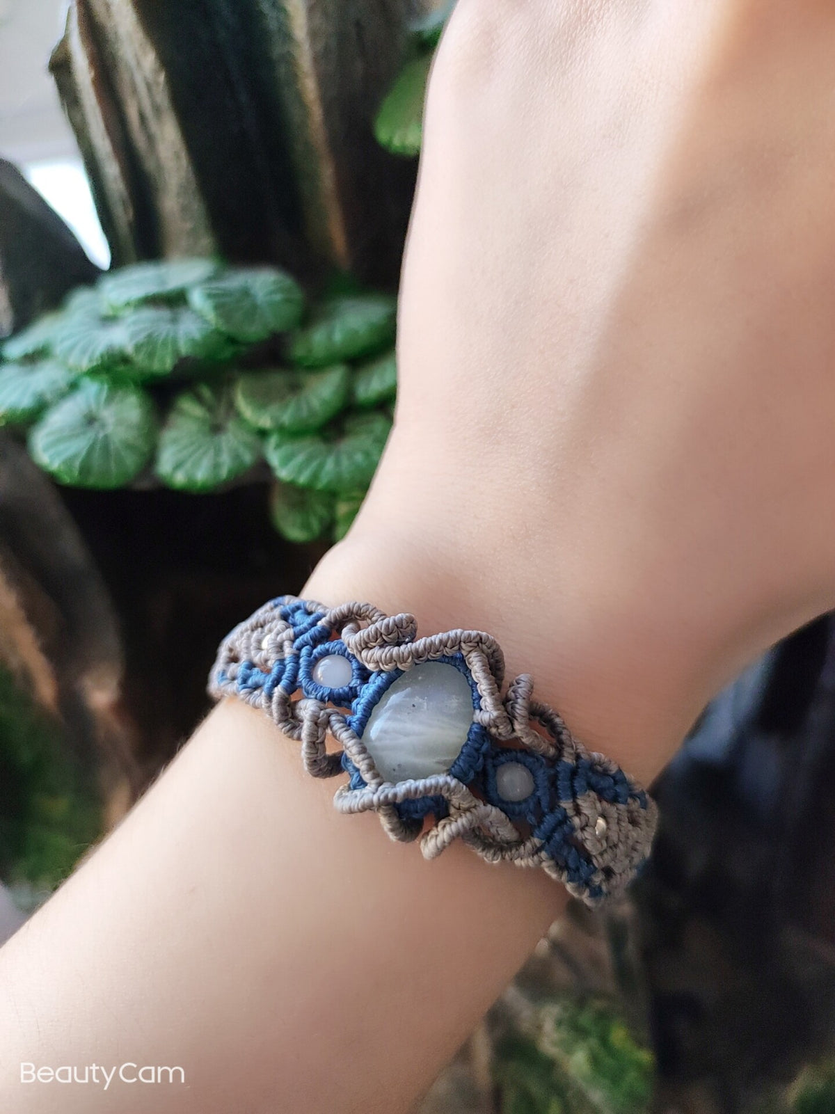 Moonstone Macrame Bracelet with Chalcedony