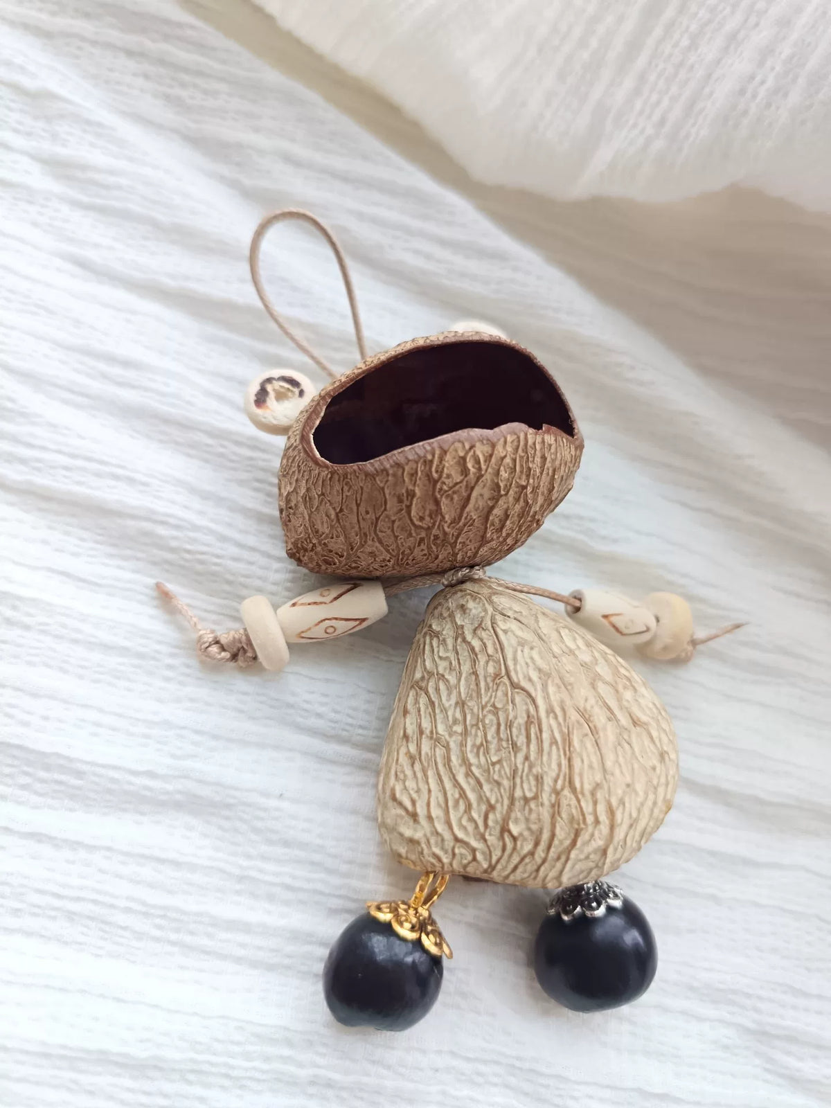 Frog Shell Bag Charm with Soapberry Seeds