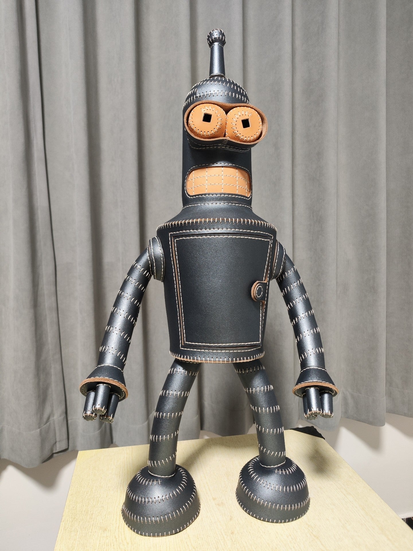 Handcrafted Leather Robot Figurine with Storage Compartment