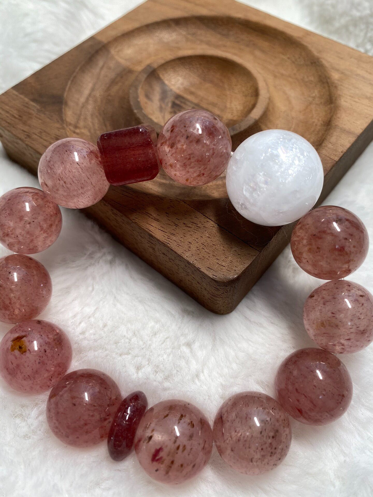 Strawberry Quartz Crystal Bracelet with White Phantom Bead