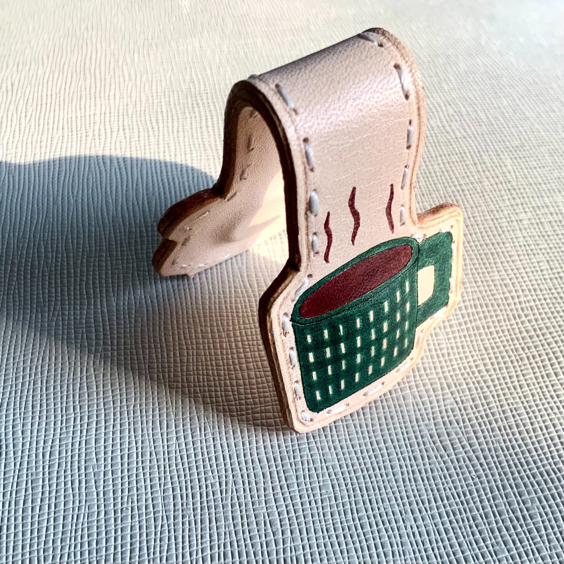 Magnetic Leather Bookmark – Teapot/Mug Shape with Hand-Painted Details