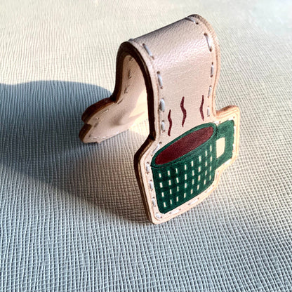 Magnetic Leather Bookmark – Teapot/Mug Shape with Hand-Painted Details
