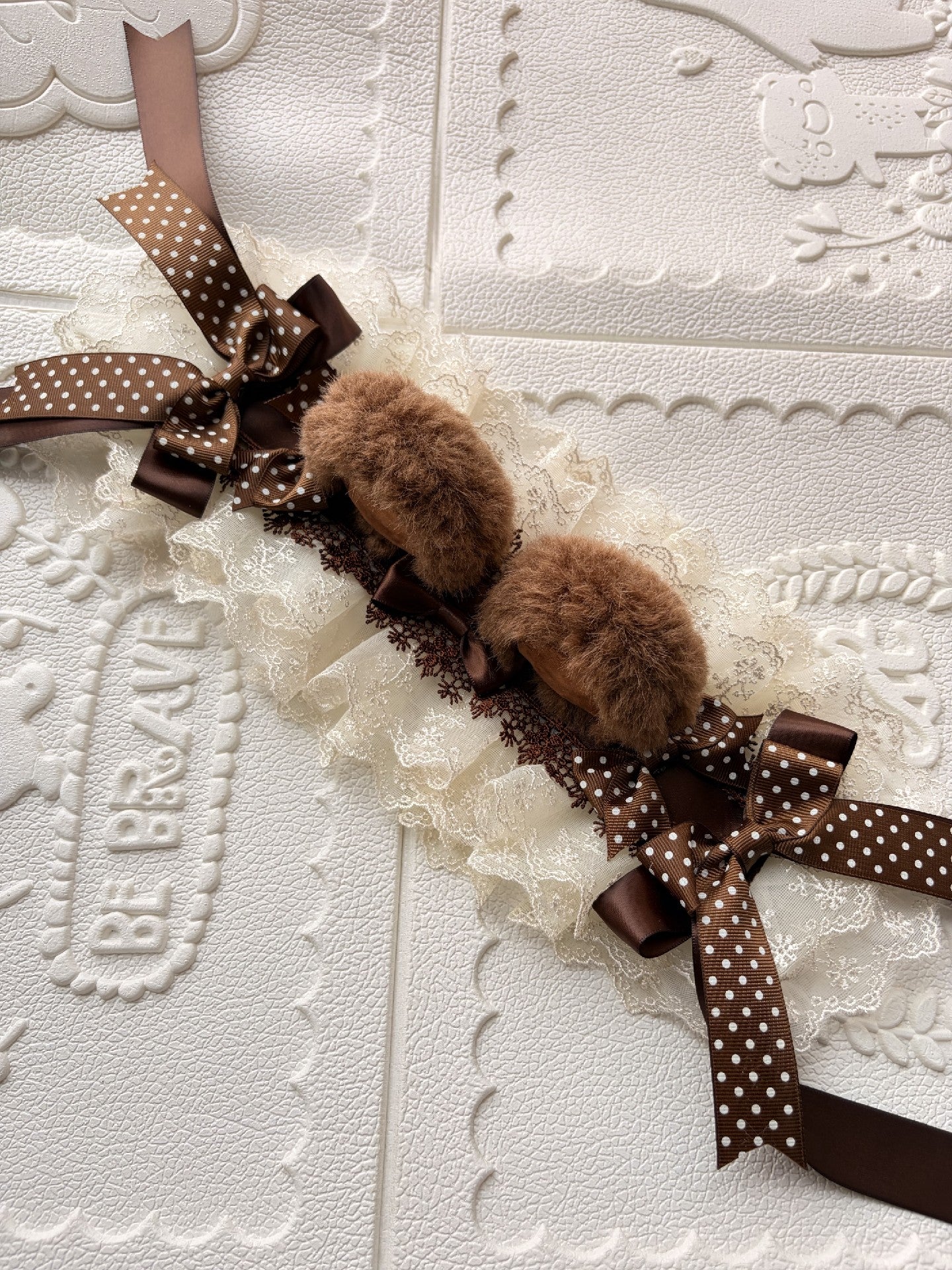 Brown Chocolate Bear Ear Lolita Headband with Lace and Bows