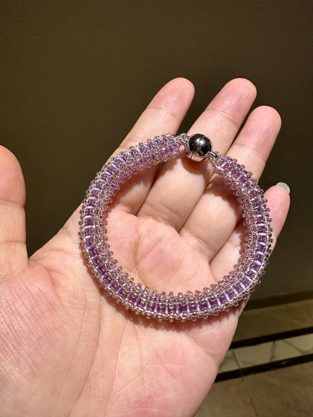 Handcrafted Amethyst Bead Woven Bracelet