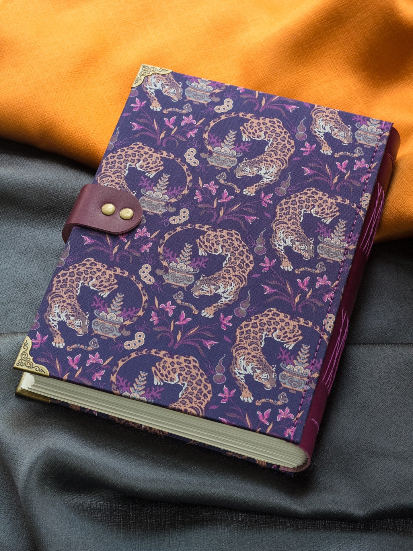 Leopard Floral Woven Notebook with Metal Clasp