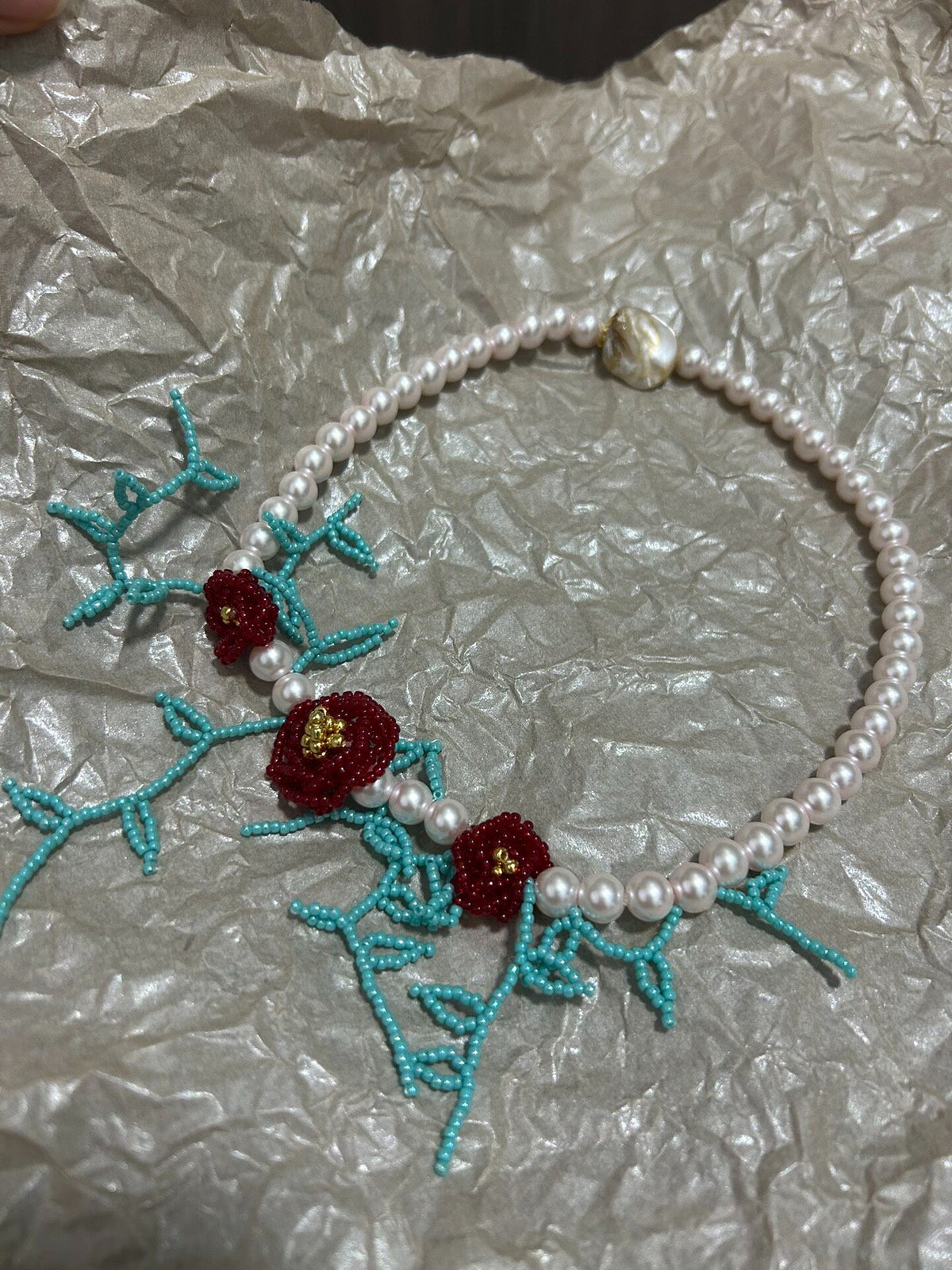 Collier artisanal vintage en perles