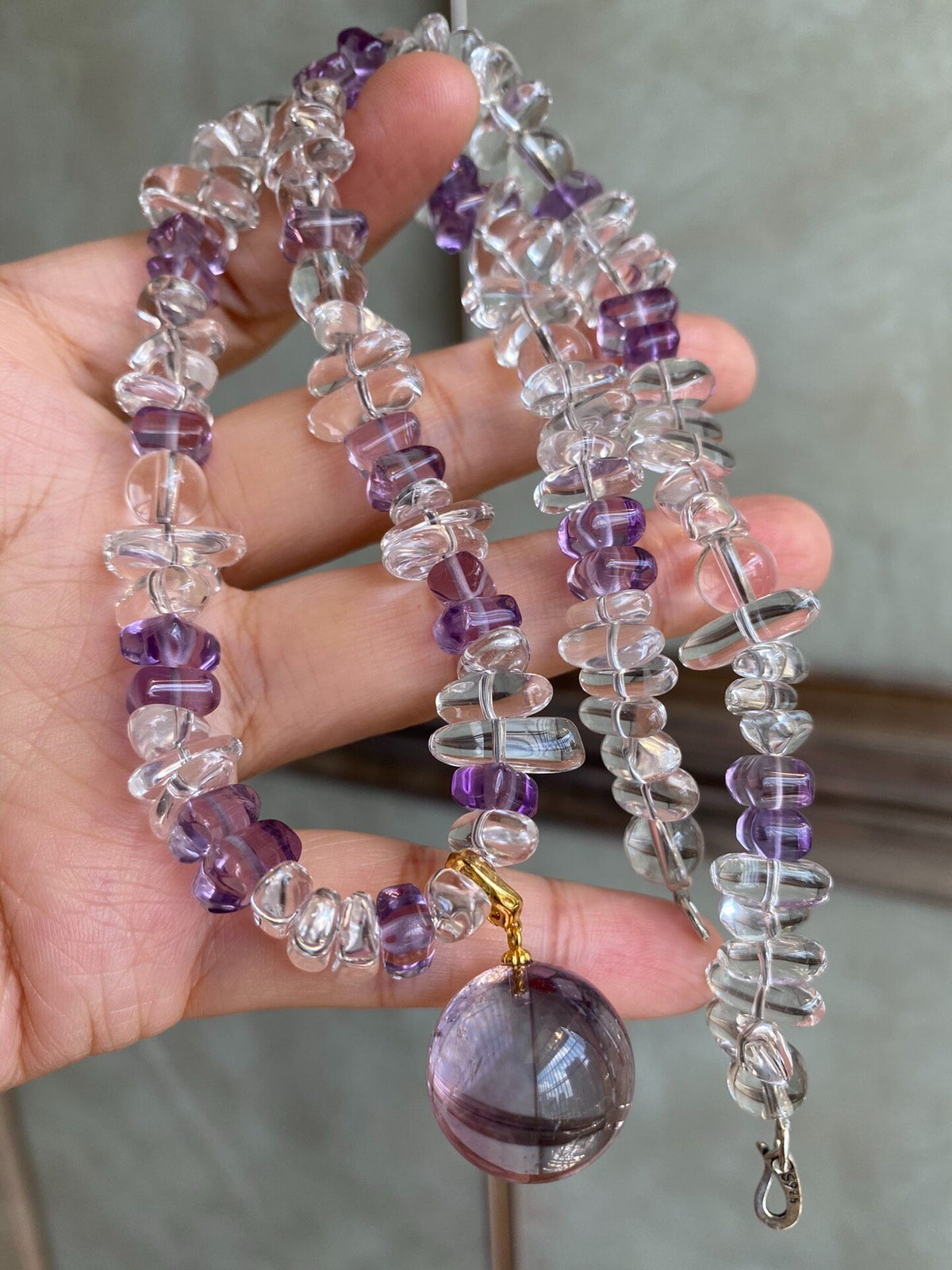 Amethyst White Crystal Beaded Necklace