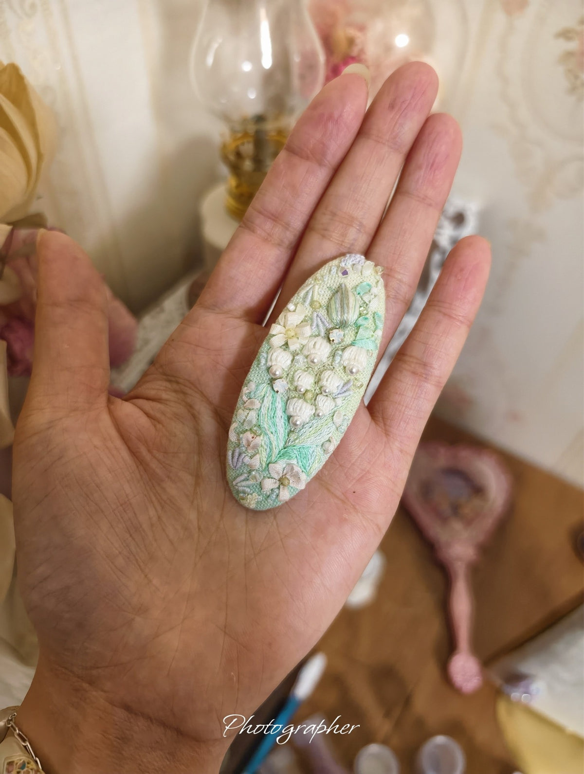 Lily of Valley Embroidery Hair Clip