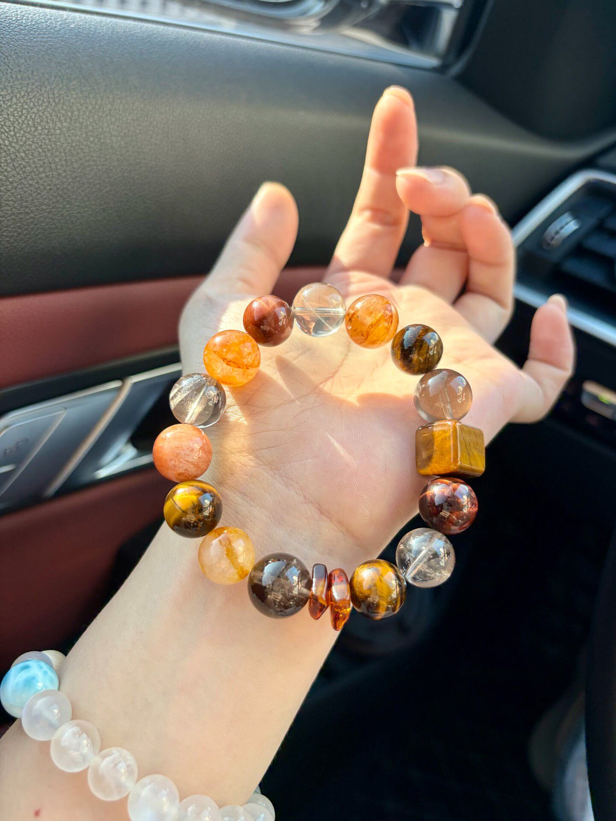 Amber Brown Tea Crystal Multi Gemstone Bracelet