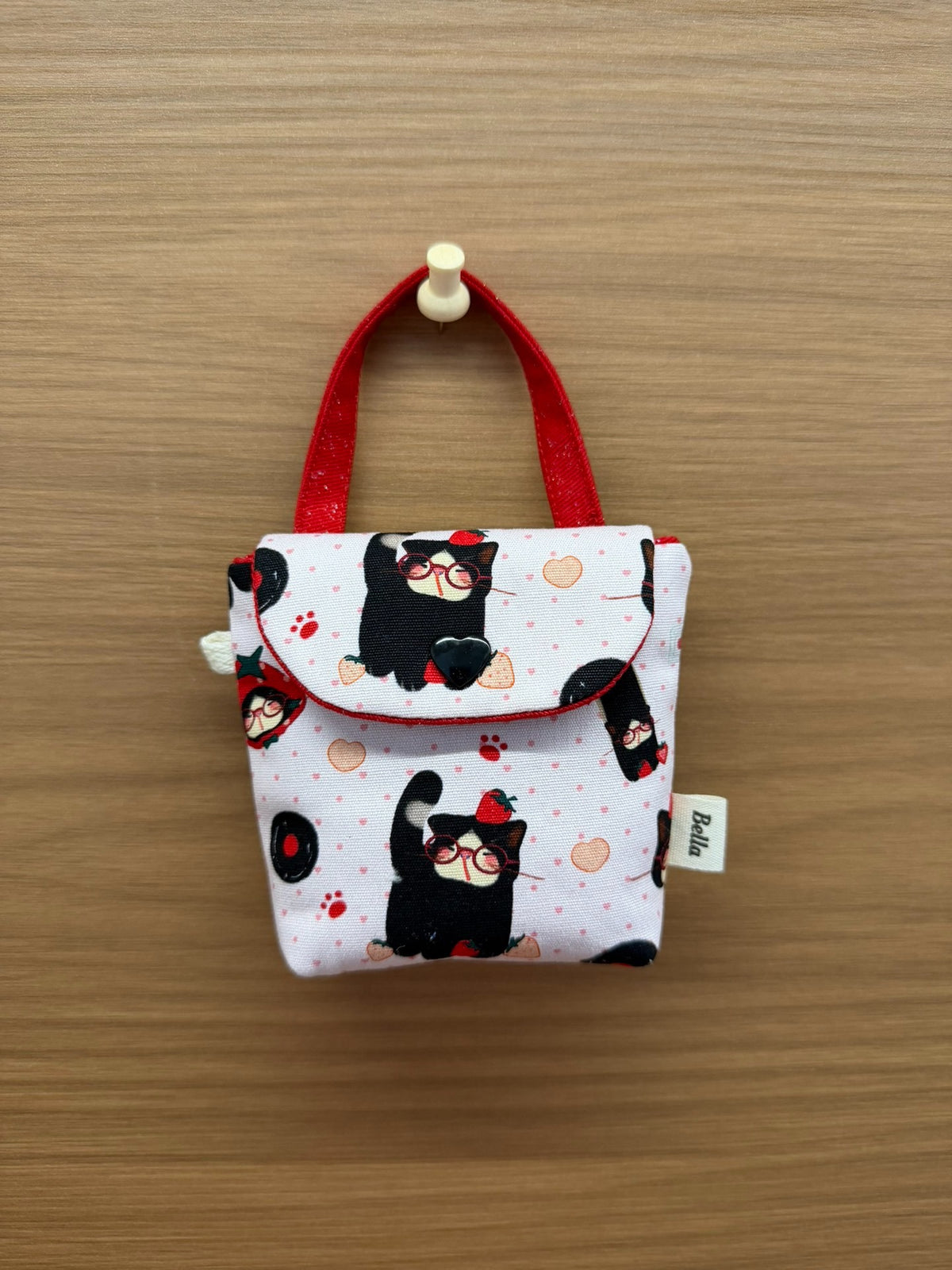 Estuche de tela con estampado de gato para auriculares y llaves
