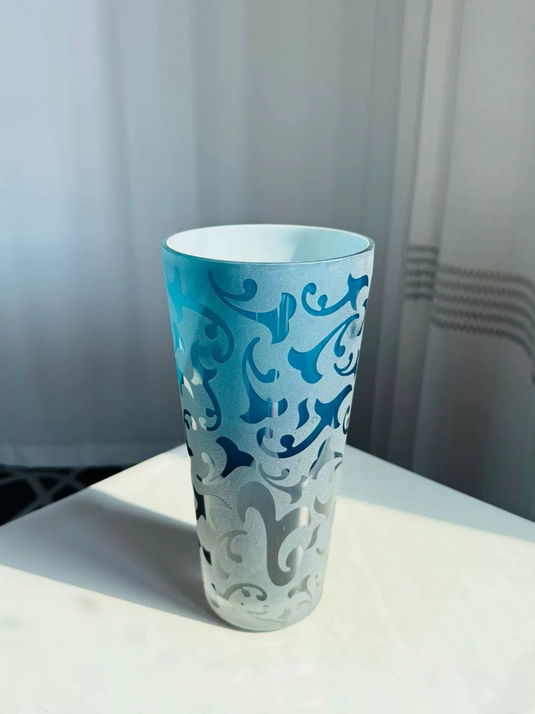 Blue Gradient Glass Cylindrical Vase 25cm
