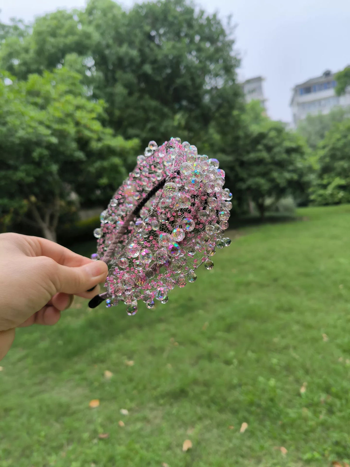 Large bandeau en maille de cristal fait main
