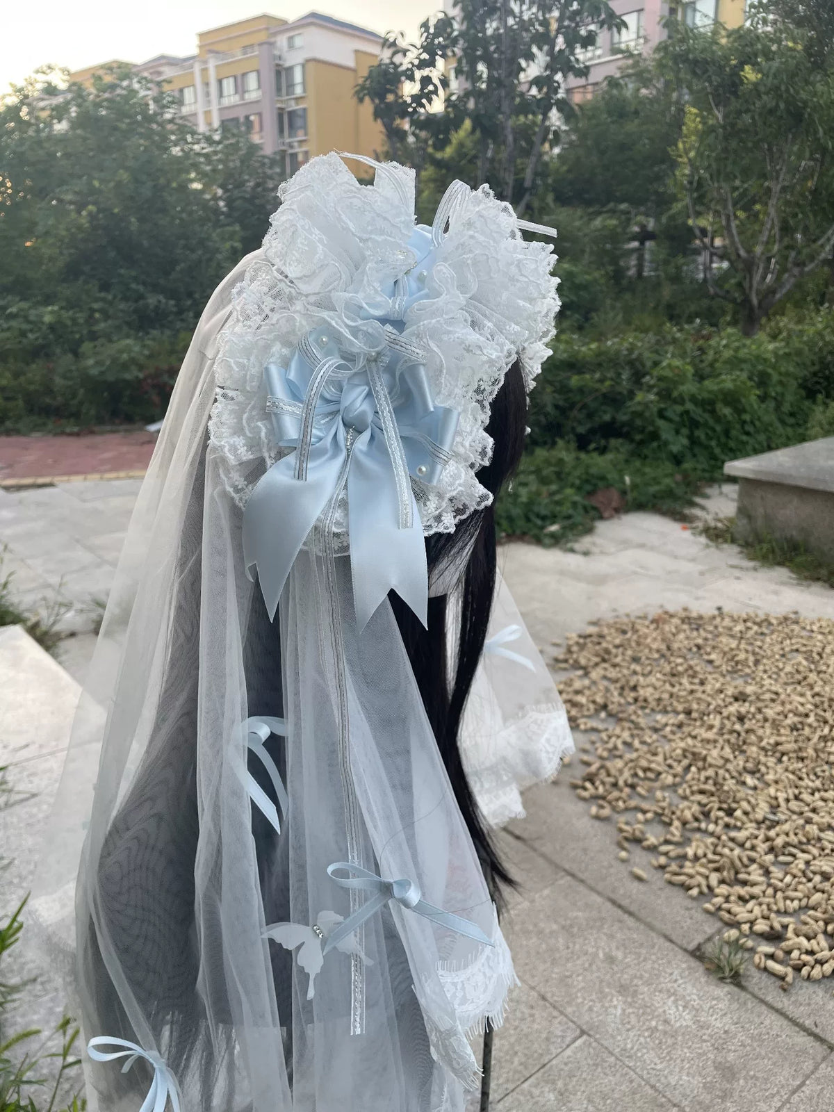 Set velo da sposa e fascia in pizzo bianco stile Lolita