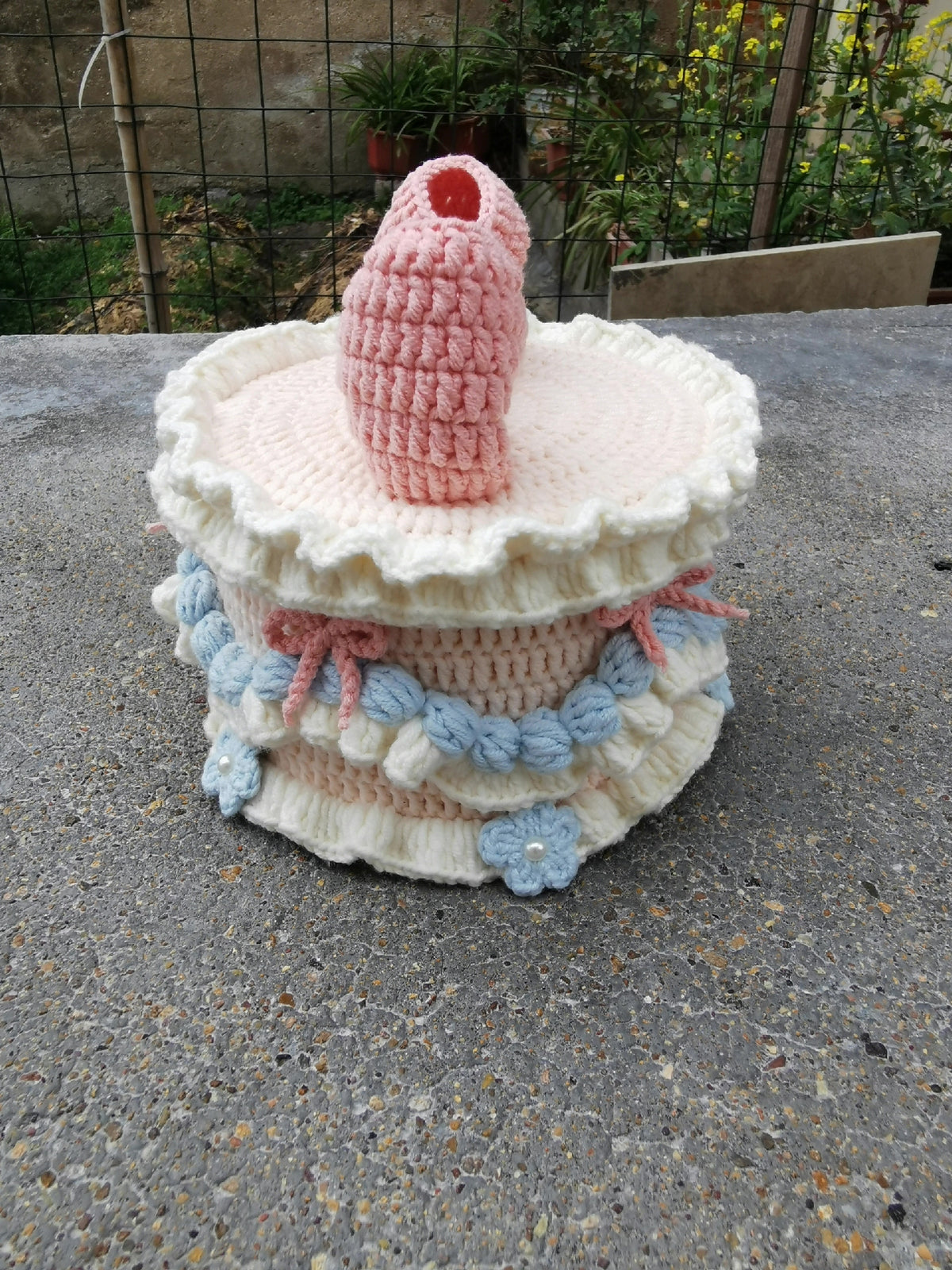 Crochet Cake Storage Box with Bow