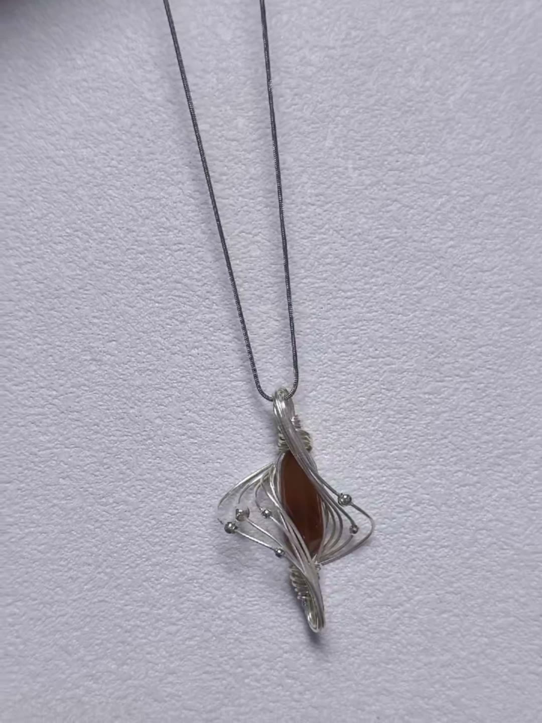 Silver Wire Wrapped Red Stone Necklace