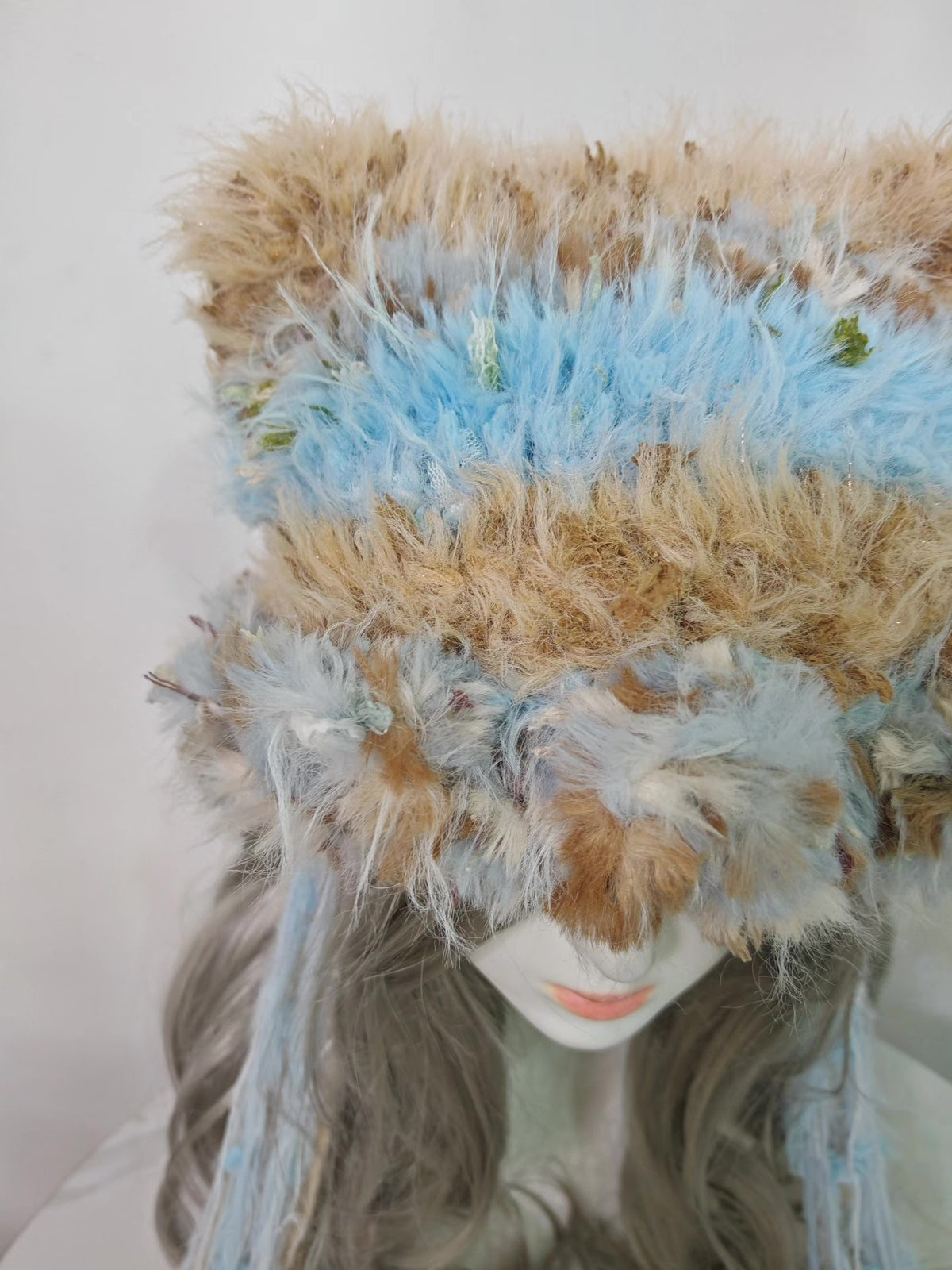 Blue Coffee Cat Ear Hat with Ribbons