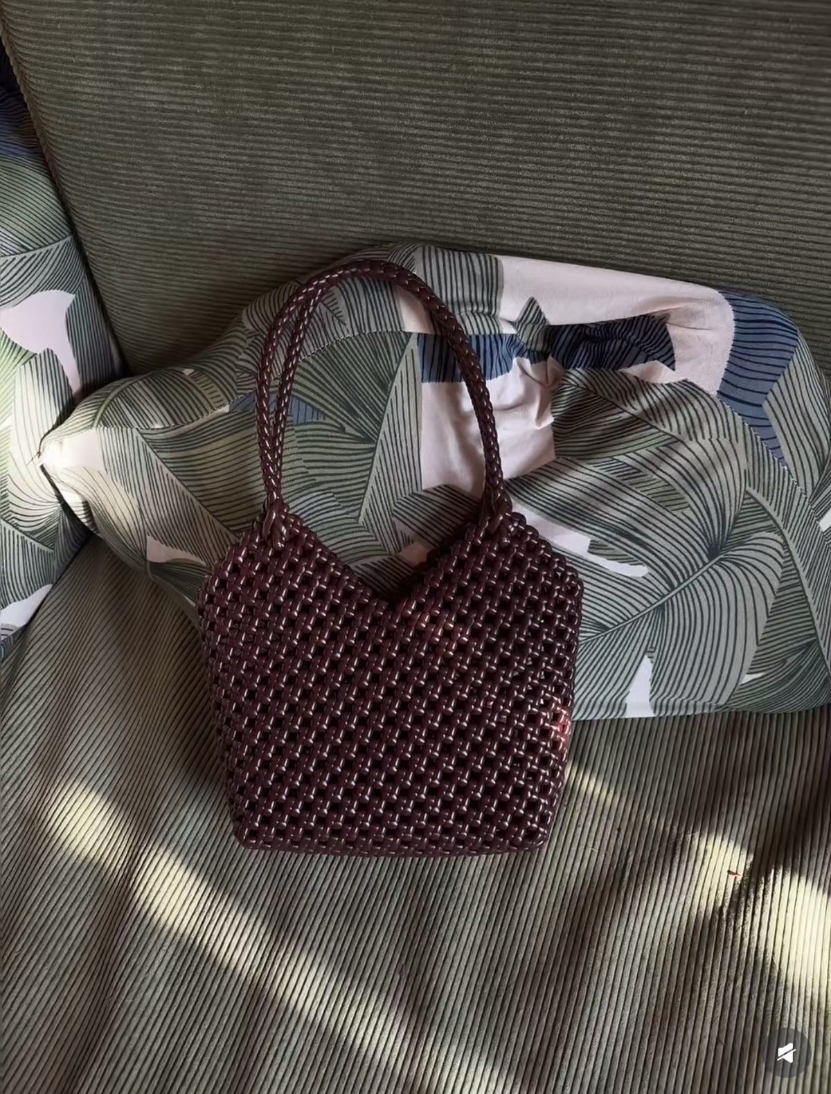 Irregular Woven Handbag Coffee Brown Medium Large
