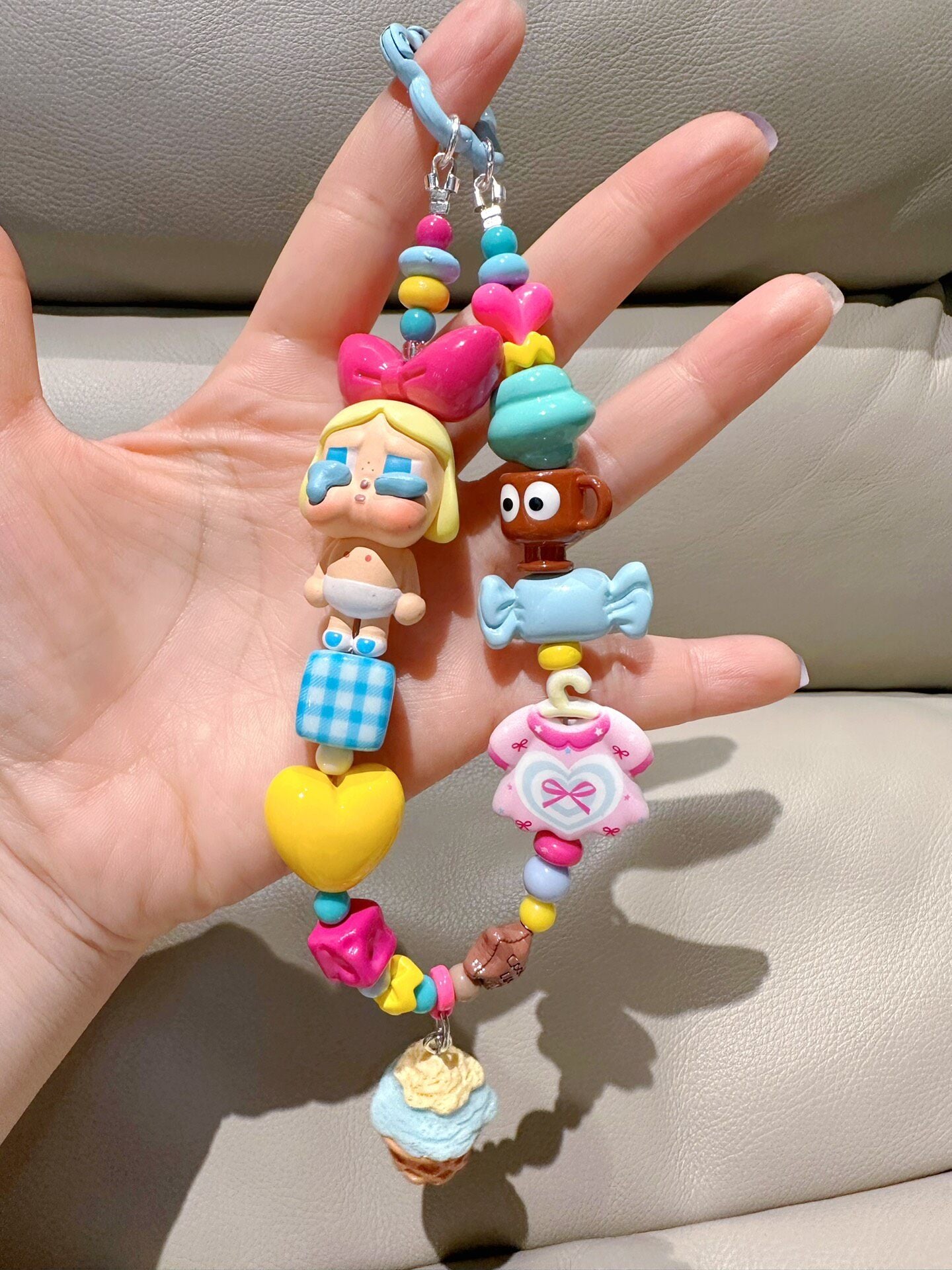 Pop Mart Crybaby Keychain with Blonde Figure and Ice Cream Charms