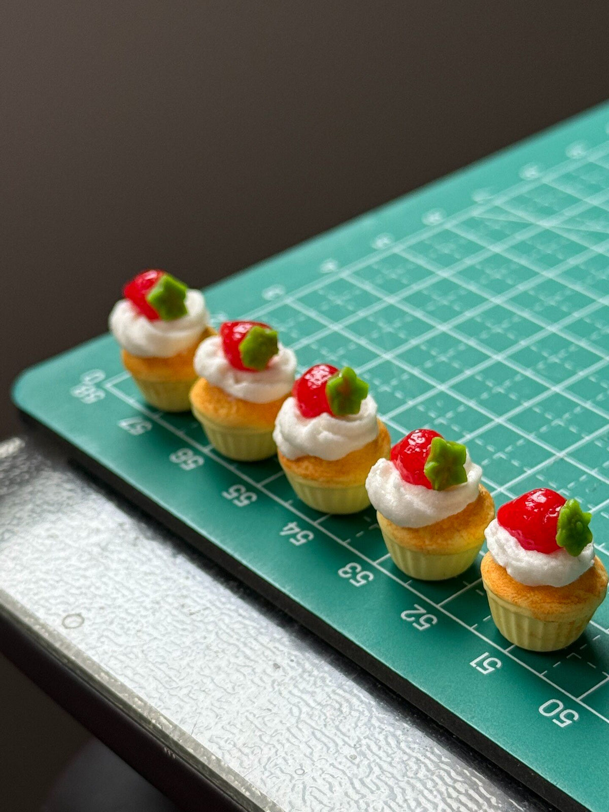Miniature Clay Strawberry Cupcake Model