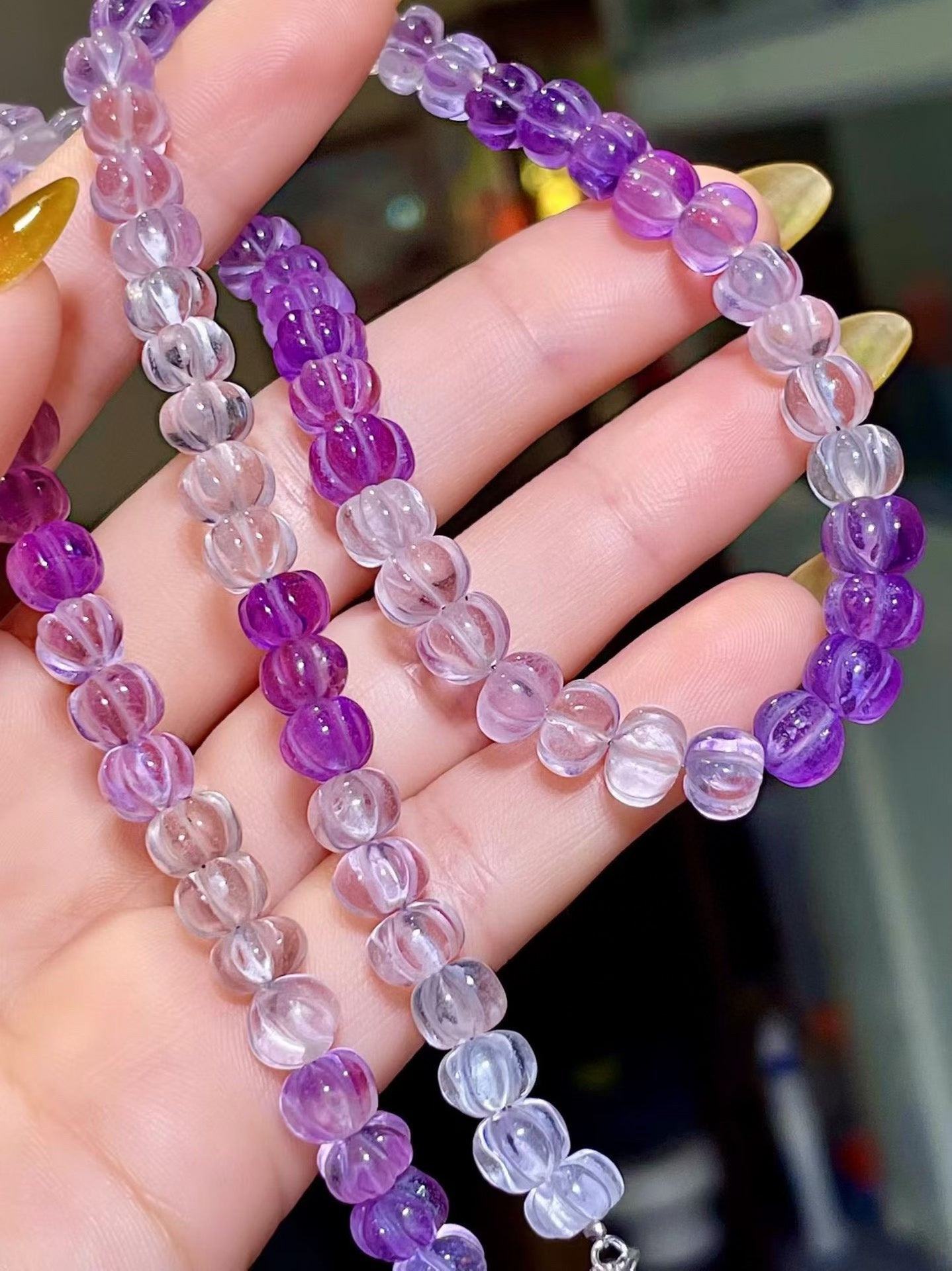 Amethyst Pumpkin Cut Beaded Necklace, 7-7.5mm, 44cm