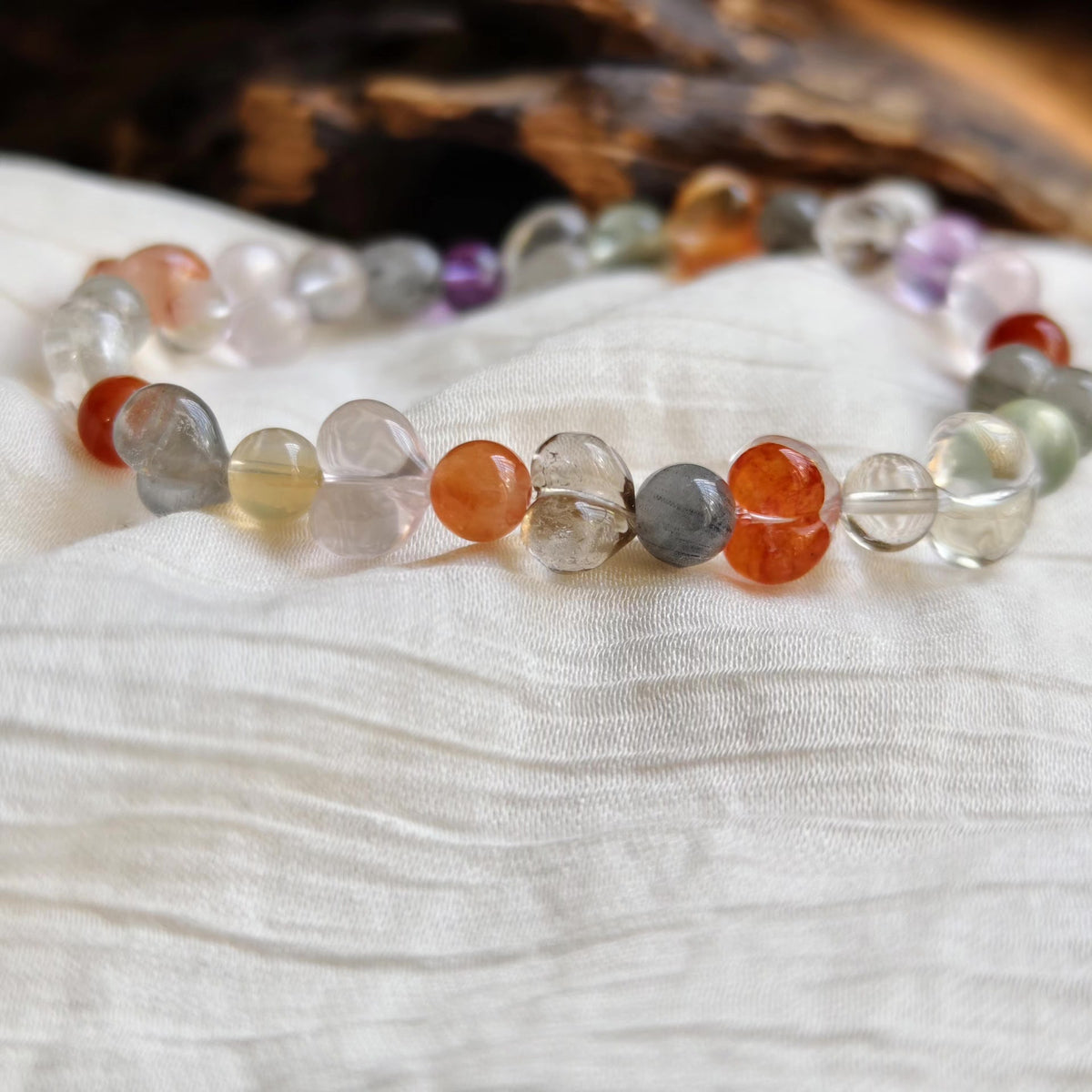 Mixed Gemstone Peach Bead Bracelet