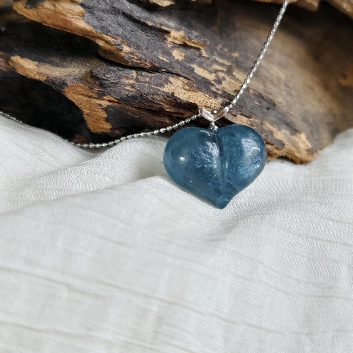 Collana con Ciondolo a Cuore in Acquamarina Naturale
