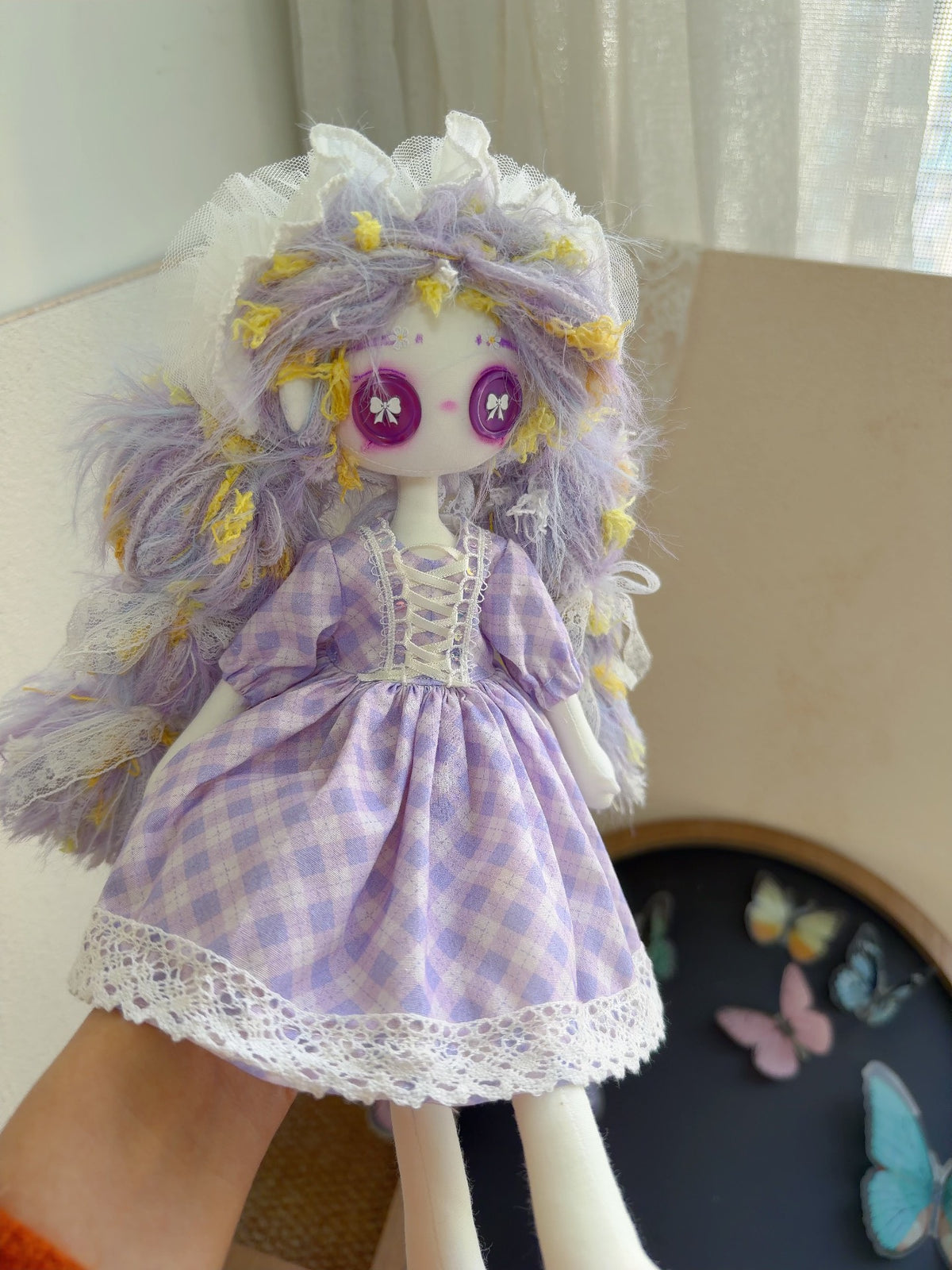 ハンドメイド ラベンダーギンチェック アートドール