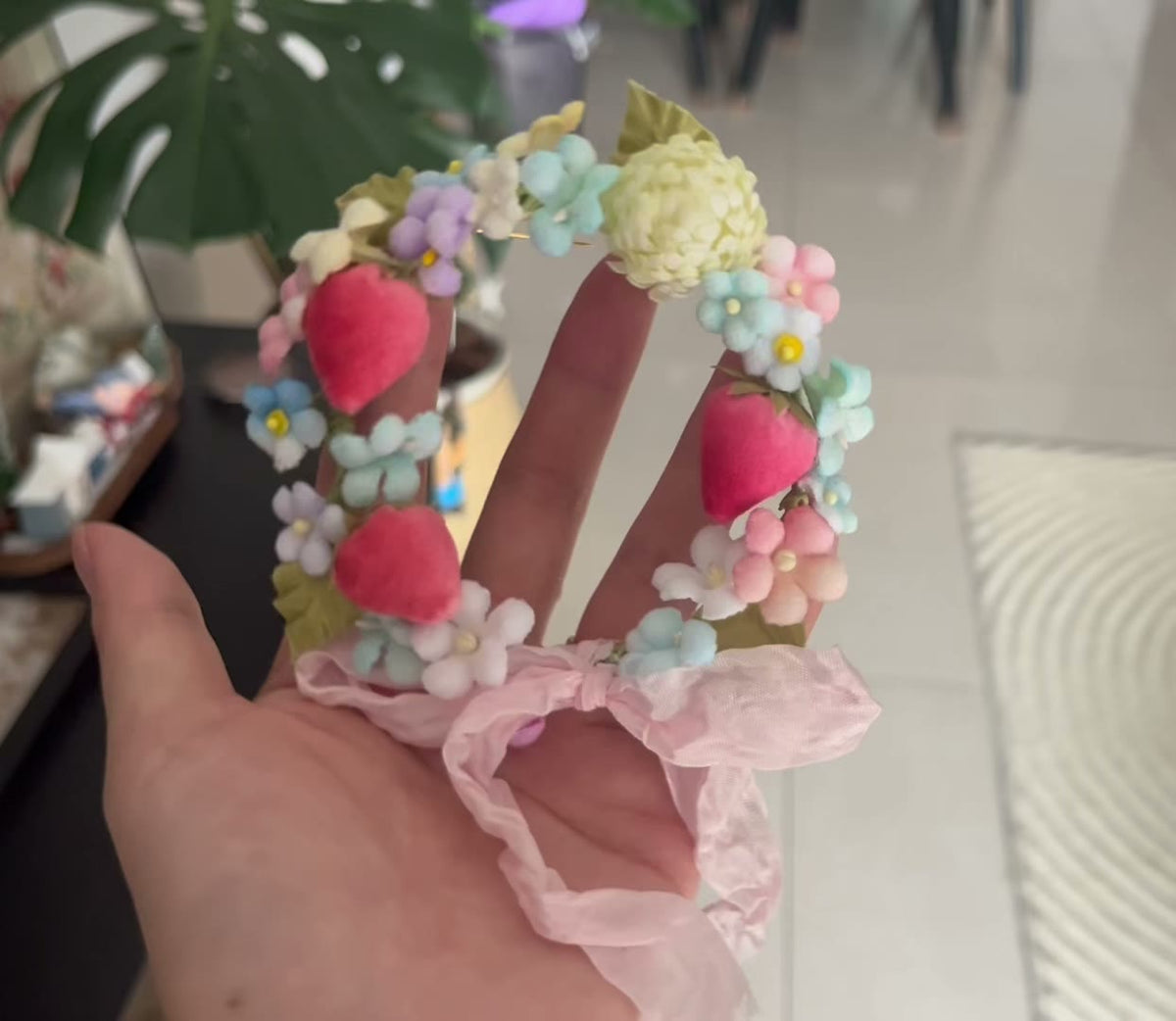 Felt Strawberry Floral Wreath Crown