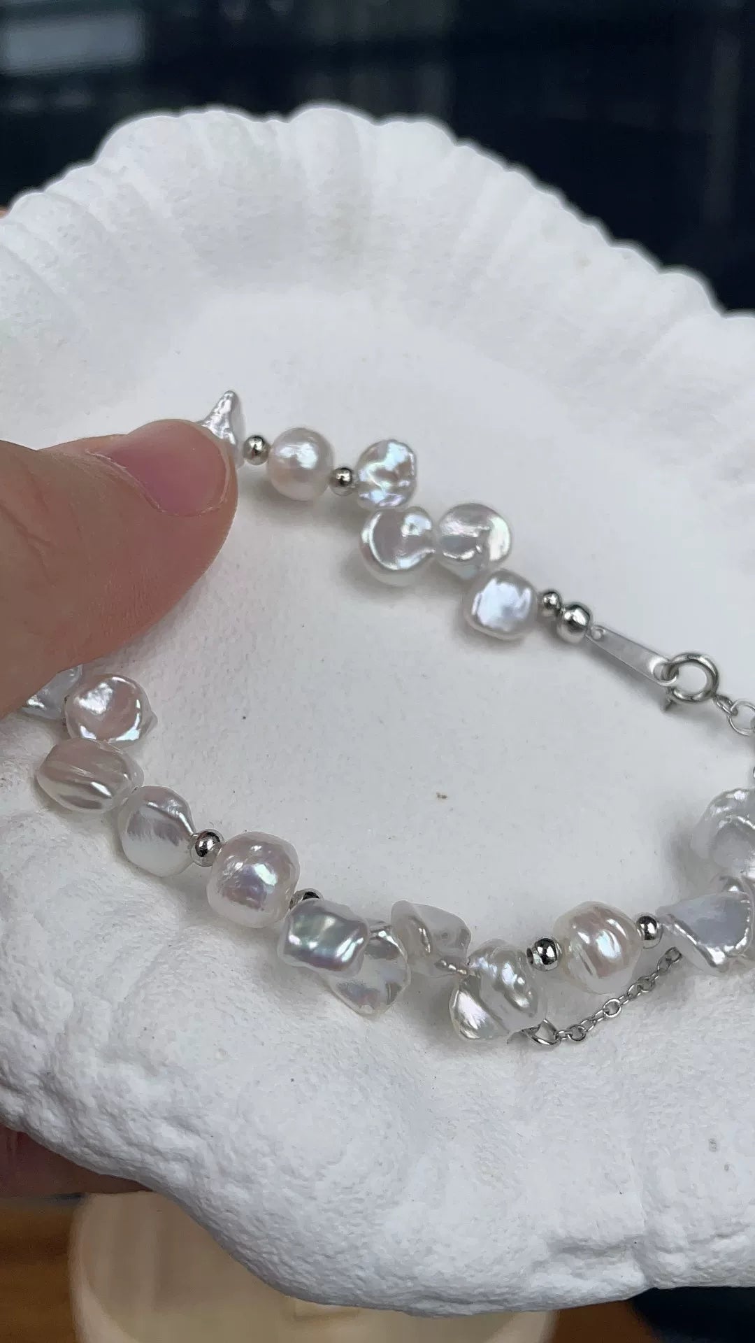 Baroque Freshwater Pearl Bracelet Silver Blue