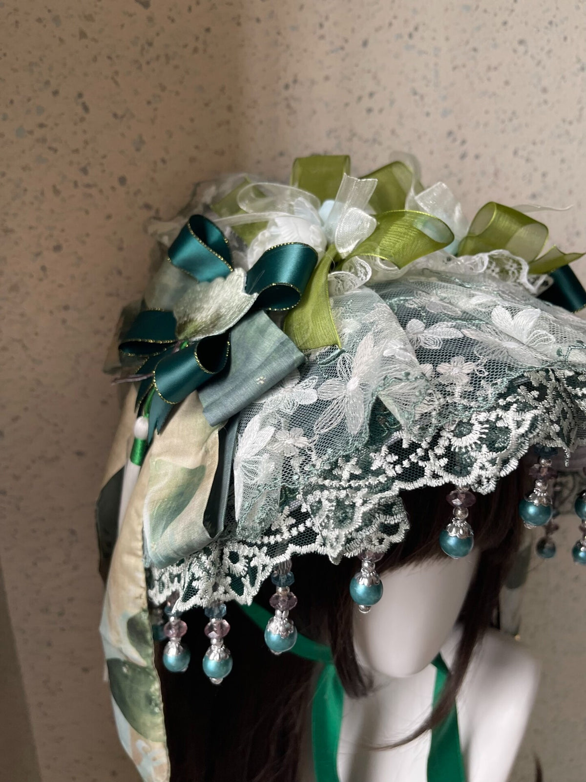 Lolita Flat Hat with Lace and Ribbon Bows