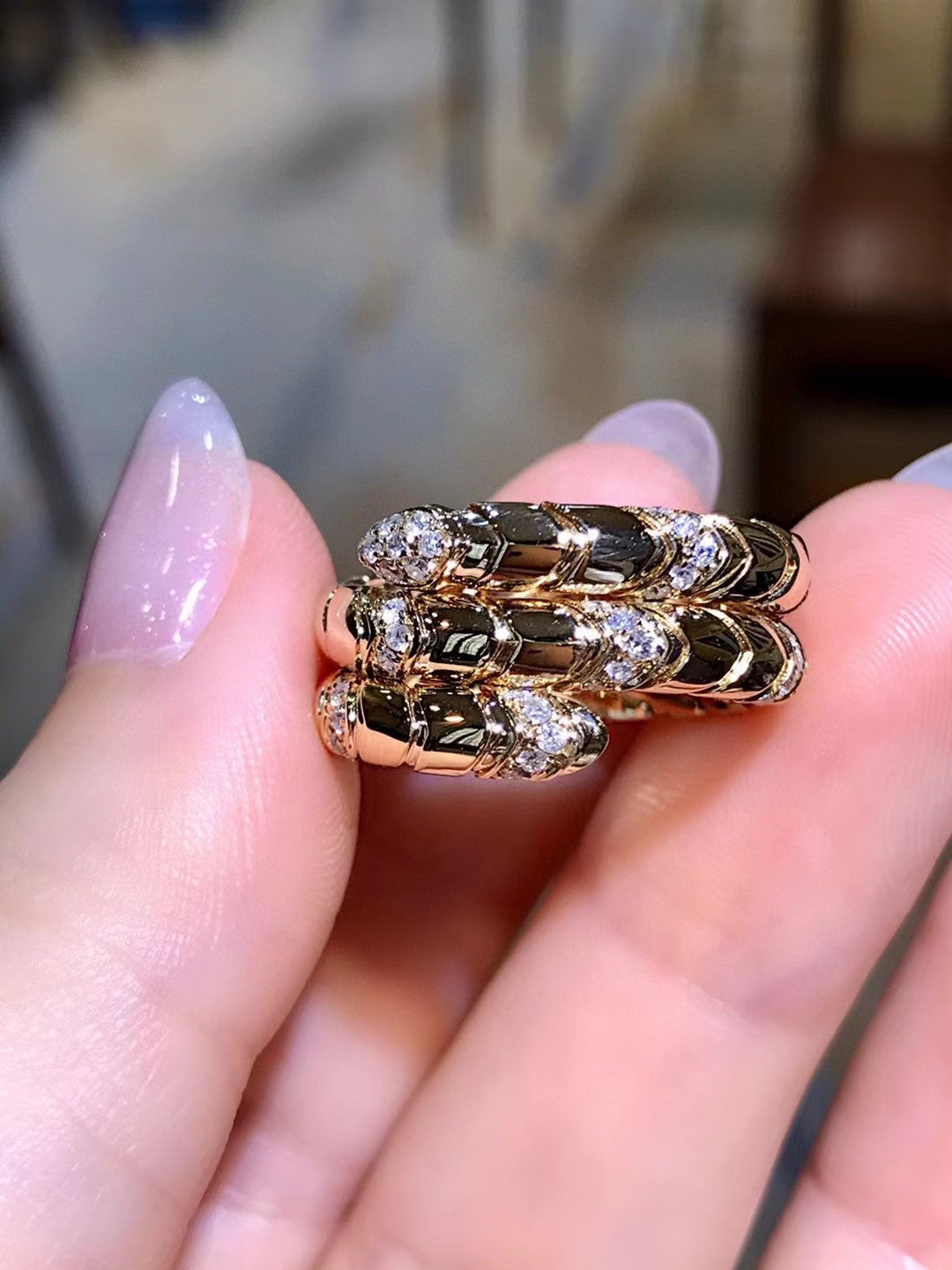 18K Gold Diamond Snake Ring