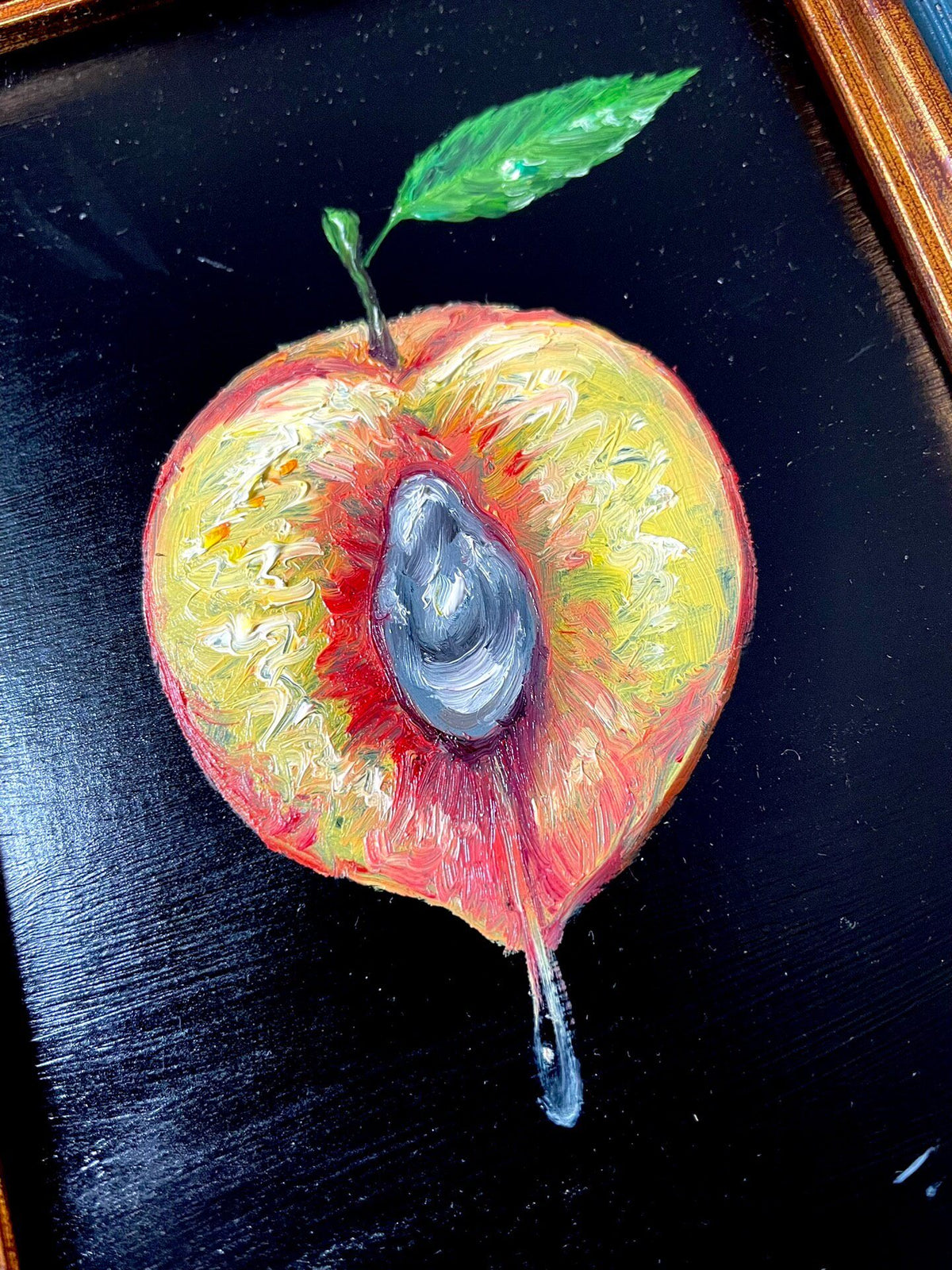 Handgemaltes Pfirsich-Ölgemälde, gerahmte Kunst