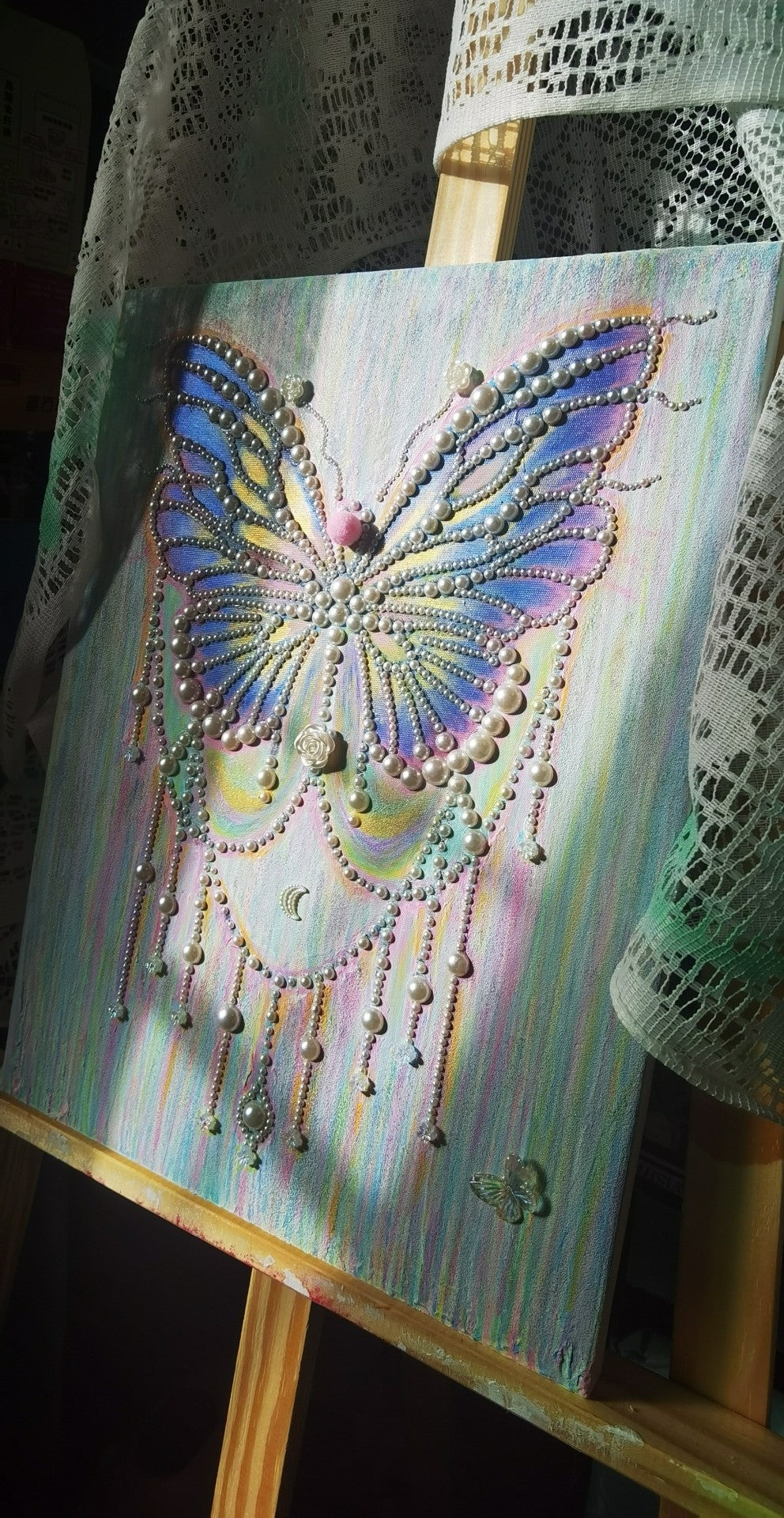 Hand Painted Butterfly Pearl Canvas Art