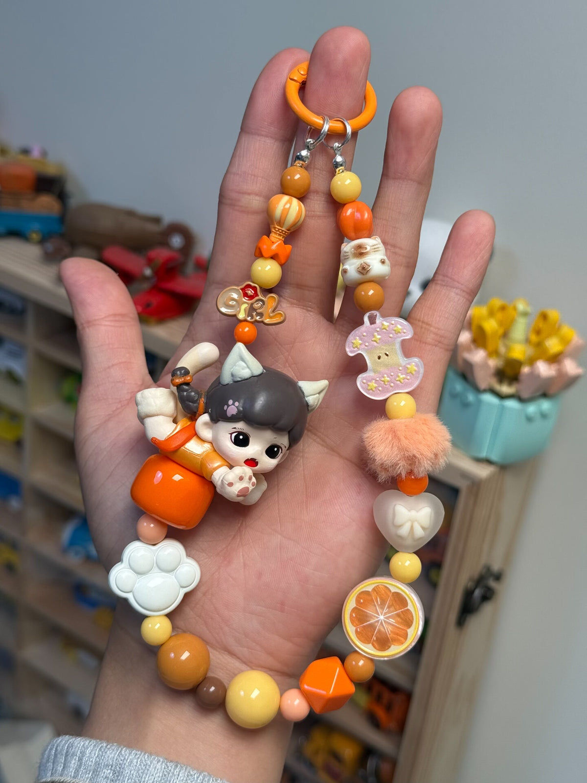 Cat-Eared Doll Beaded Phone Charm