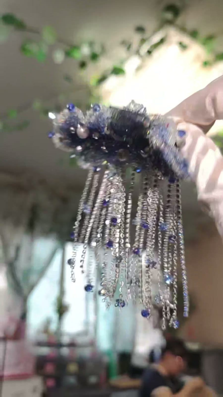 Blue Butterfly Beaded Tassel Hair Clip