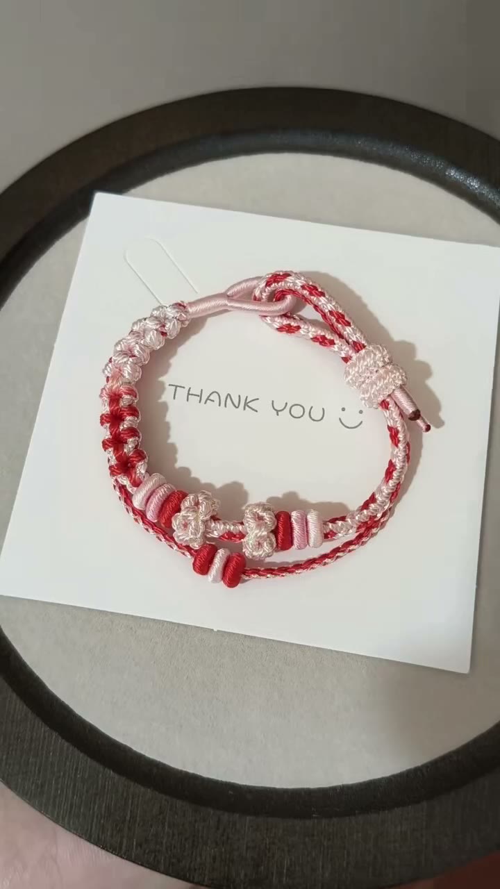 Handwoven Red White Bracelet Floral Knot