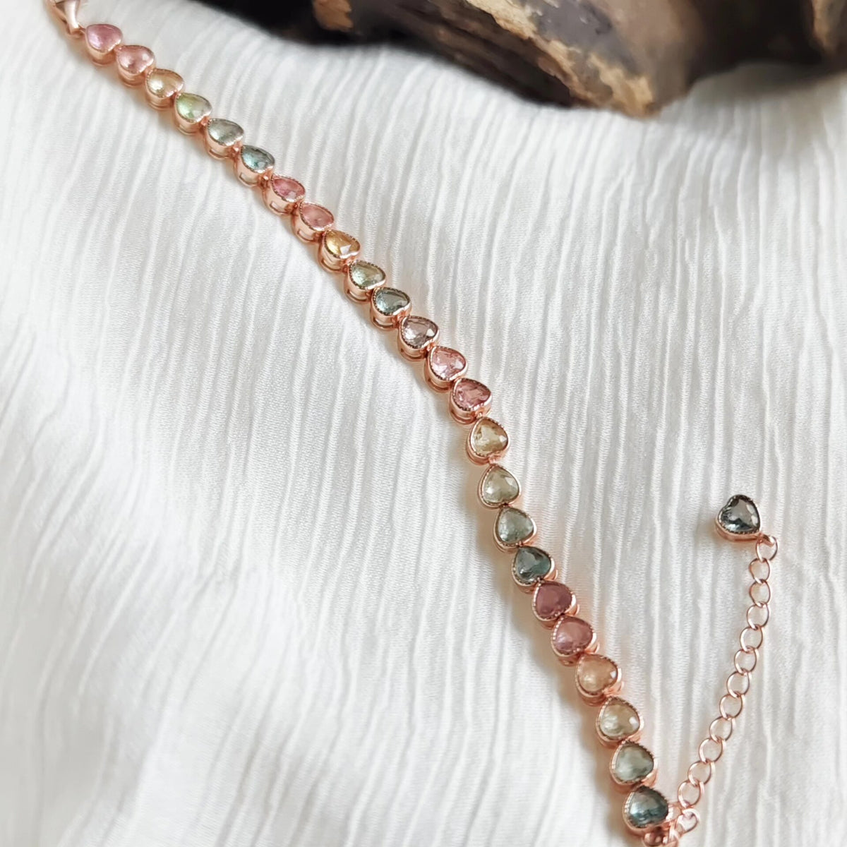 Heart Shaped Tourmaline Bracelet Rose Gold Silver