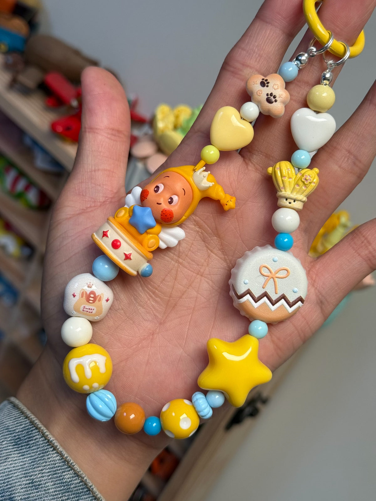 Pingente para Telemóvel, Bolsa e Chaveiro com Contas e Personagem