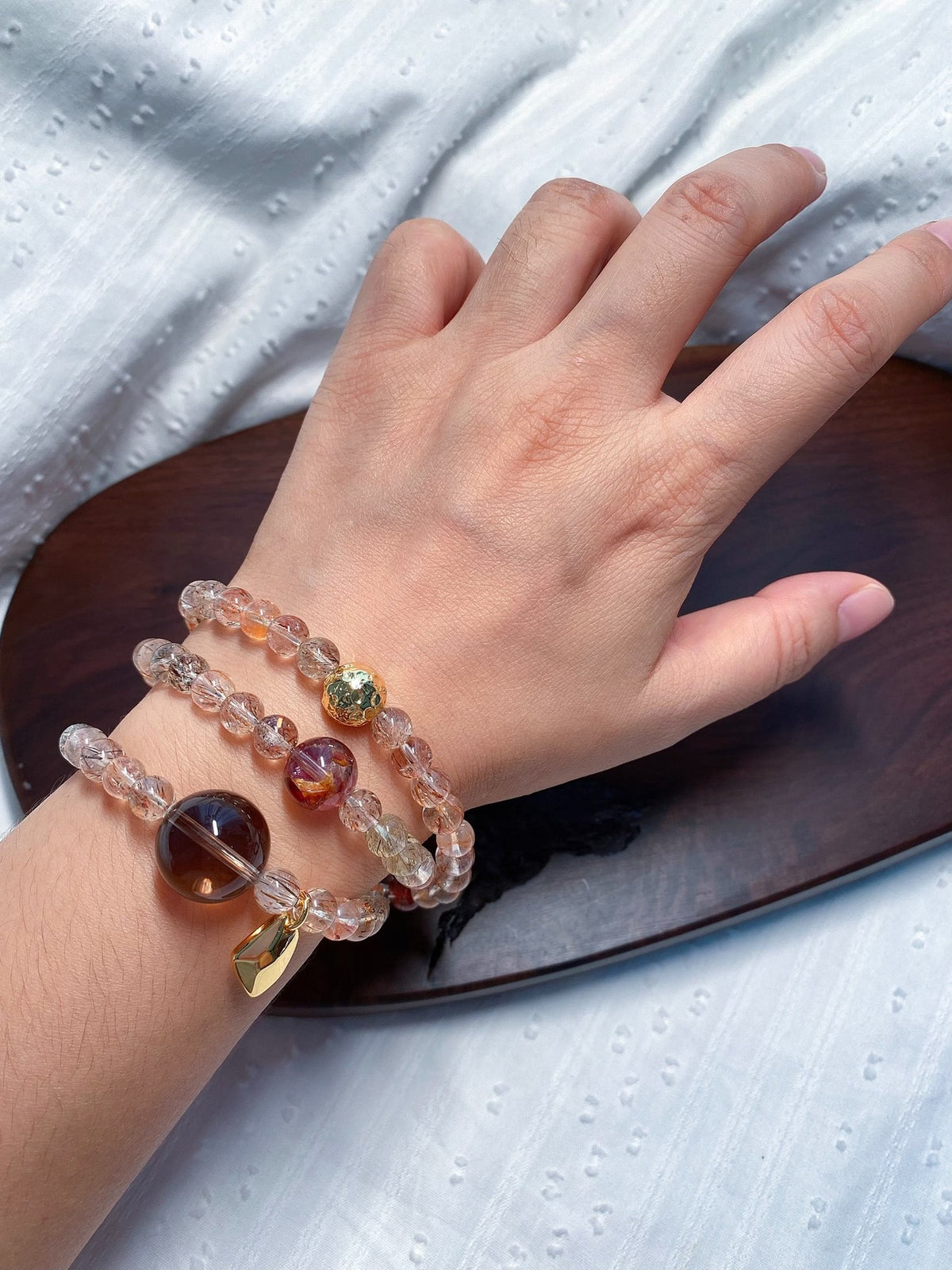 Natural Quartz Triple Wrap Bracelet 7mm