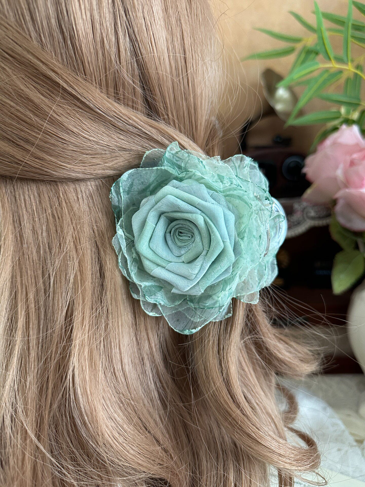 Handcrafted Fabric Rose Hair Claw Clip